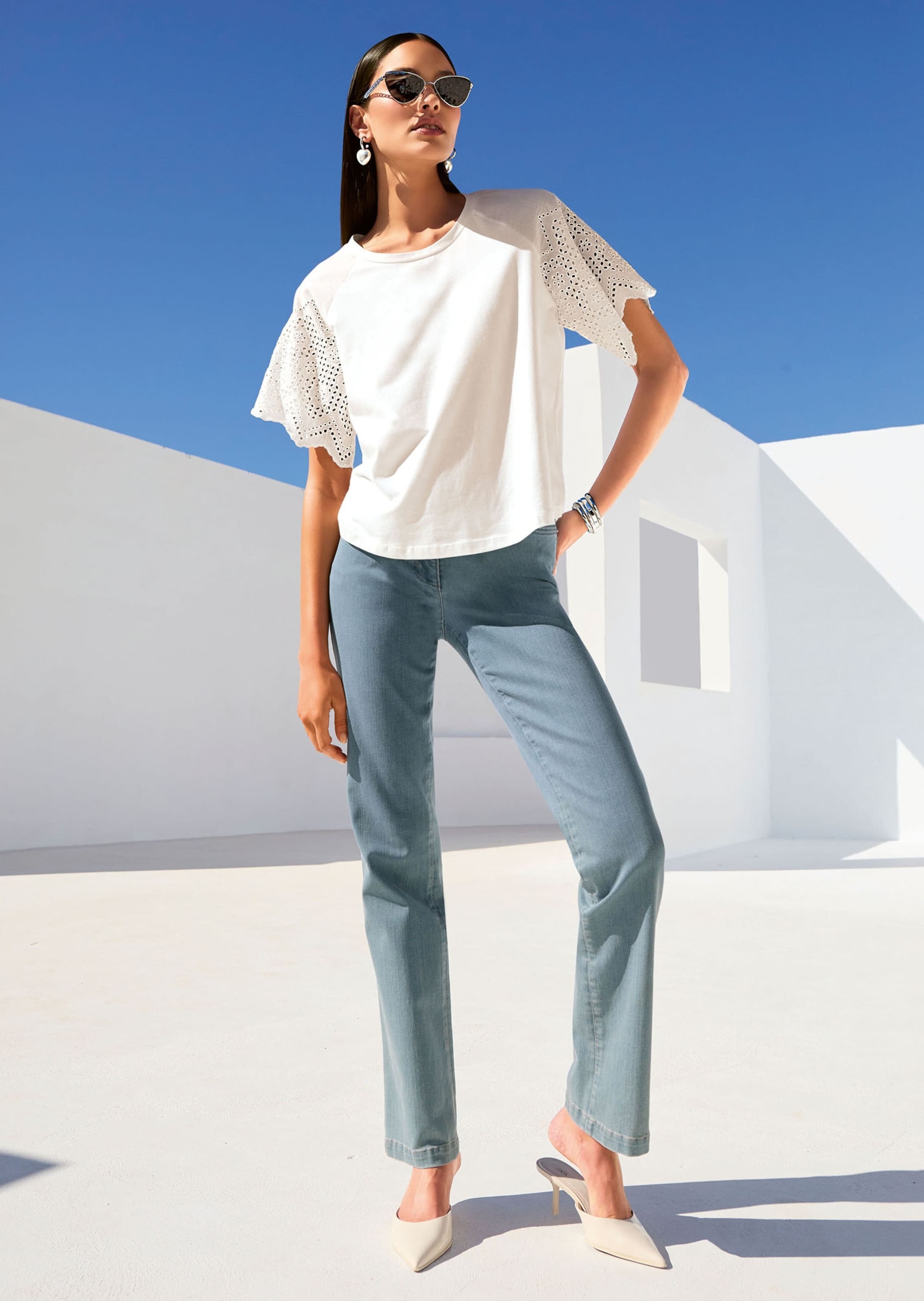 MADELEINE Shirtbluse »Blusenshirt Kurzes Blusen-Shirt im Material-Mix«