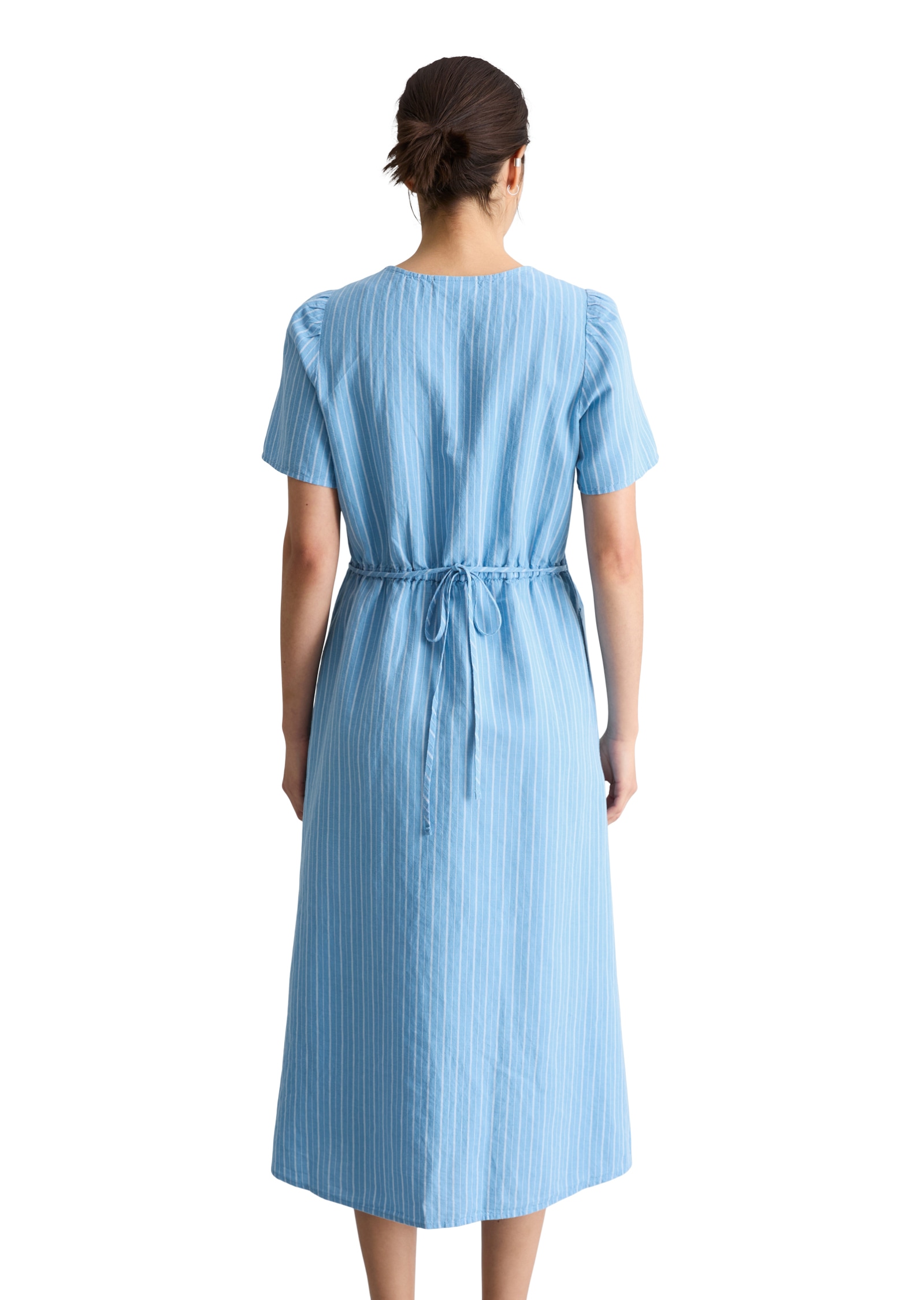 Marc O'Polo DENIM Sommerkleid Seitennahttaschen regular aus Leinen-Baumwolle-Mix, gestreift