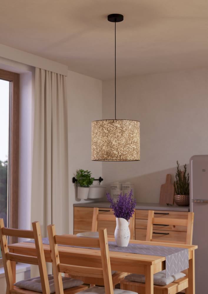 EGLO Hängeleuchte »BUTTERBURN« E27 1 Stk. Pendelleuchte, Esszimmerlampe, Textil mit Birkenblättern, Ø 36cm