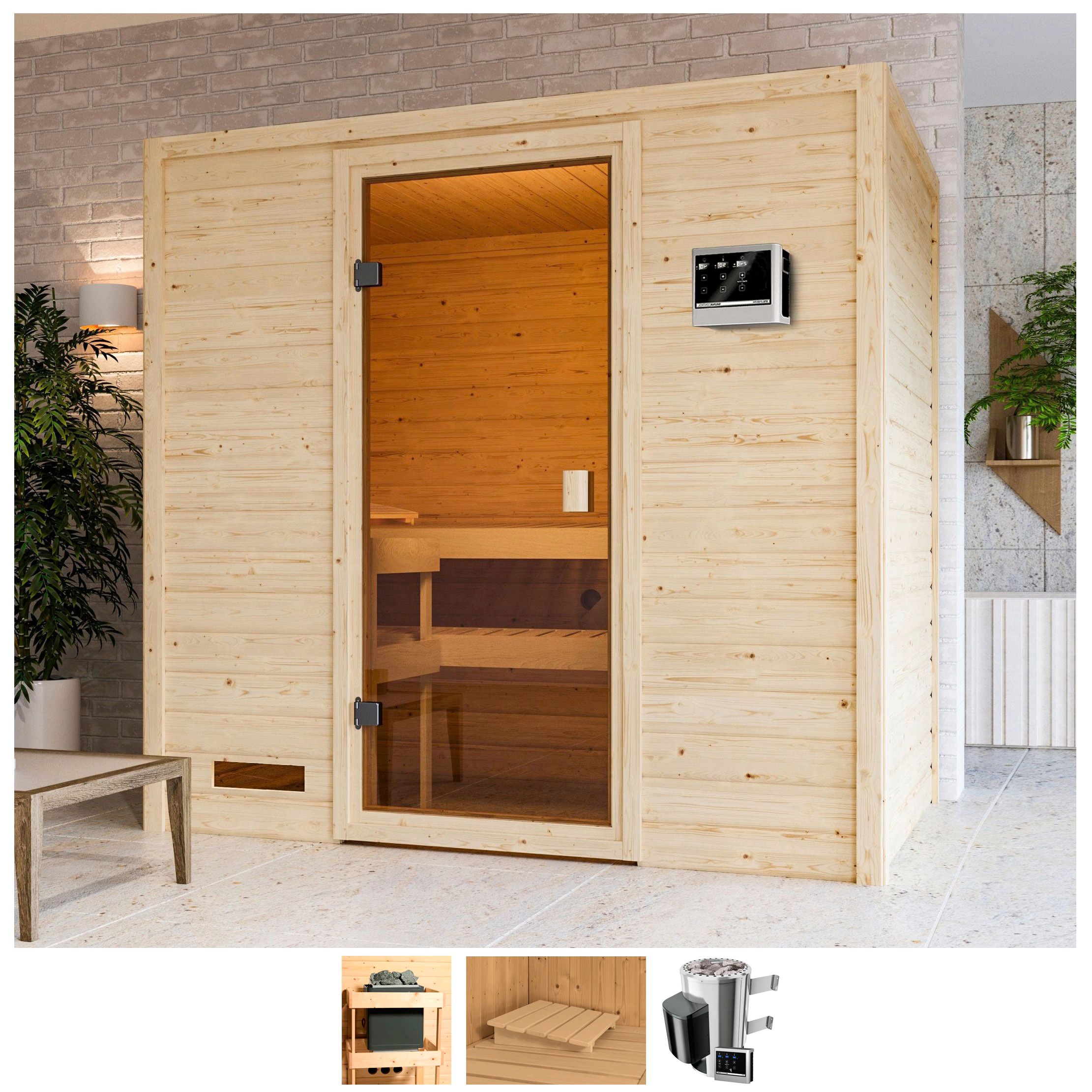 Sauna »Sunie«, 3,6-kW-Plug & Play Ofen mit ext. Steuerung