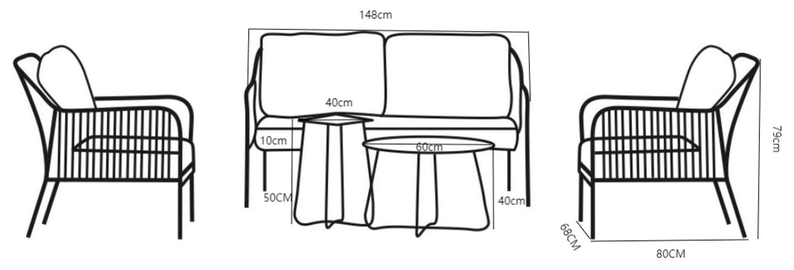 Destiny Gartenlounge-Set »GENUA«, (12 tlg., 1x 2er Sofa, 2x Sessel, 2x Tisch, inkl. Auflagen), Aluminium, Olefin-Rope