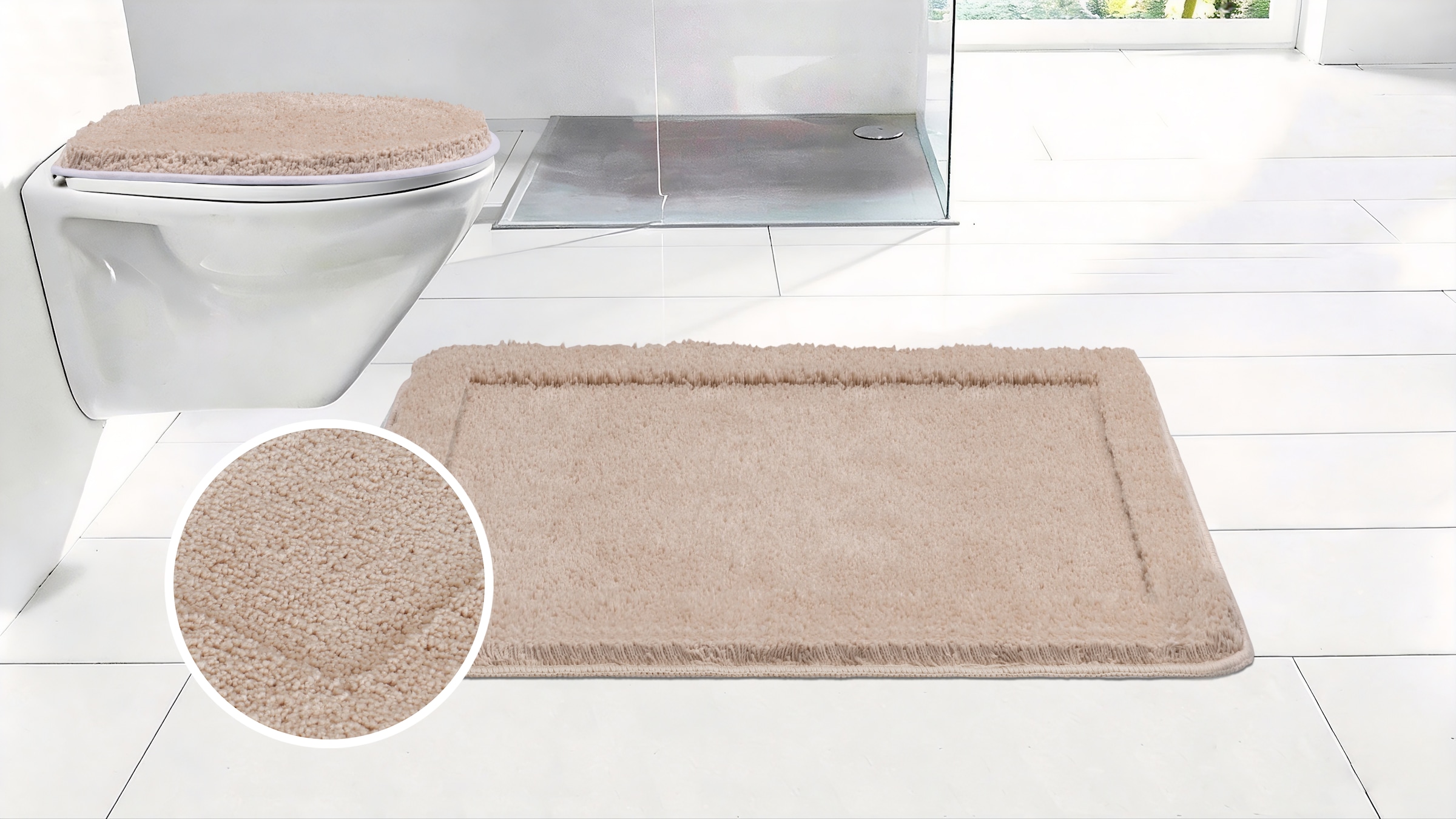 OTTO home Badematte »Sanremo mit Rahmen, Badvorleger, Badezimmer, sehr weich, Hoch-Tief« Höhe 25 mm rutschhemmend beschichtet fußbodenheizungsgeeignet | schnell trocknend Badteppich, unifarben, rechteckig und als 3-tlg. Set erhältlich