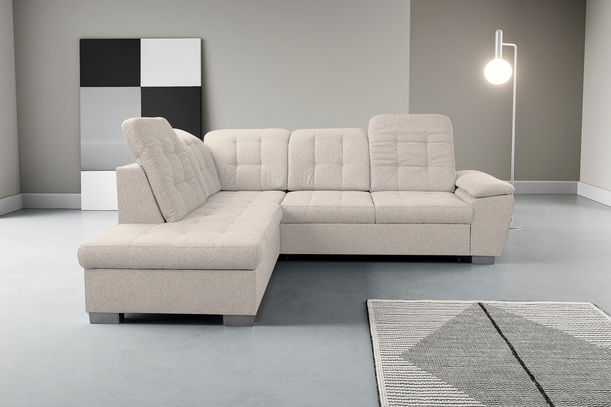 WERK2 Ecksofa »Bonny inkl. Kopfteilverstellung, Bettfunktion, Stauraum, Breite 265cm« Komfortwunder mit Schlaffunktion, verstellbarem Kopfteil & Stauraum.