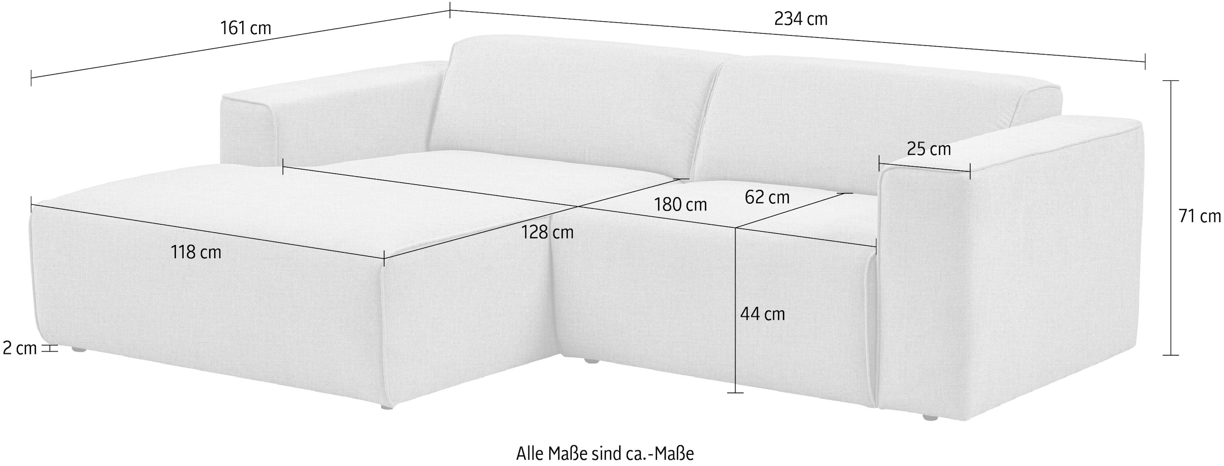 andas Ecksofa »Noord mit Kedernaht, Breite 234 cm«