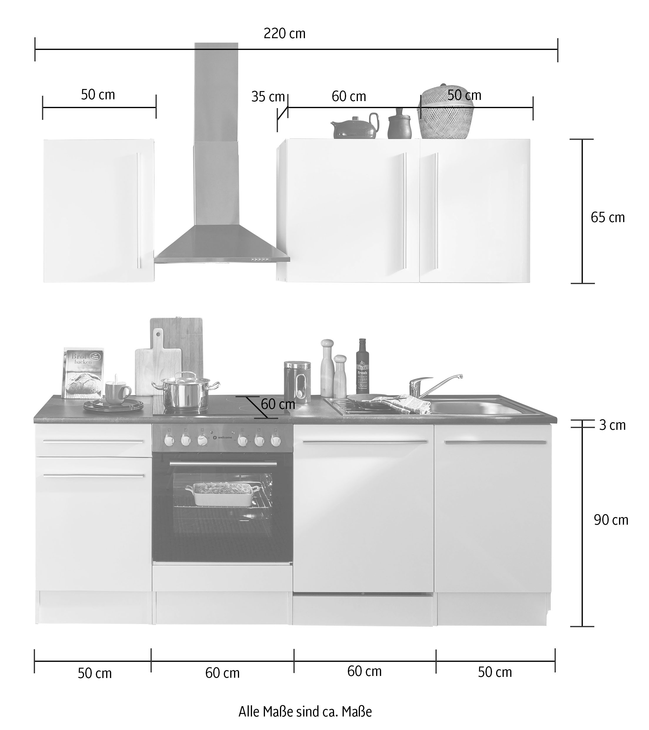 BASIC by Balculina Küchenzeile »Jazz«, Breite 220 cm, wahlweise mit E-Geräten