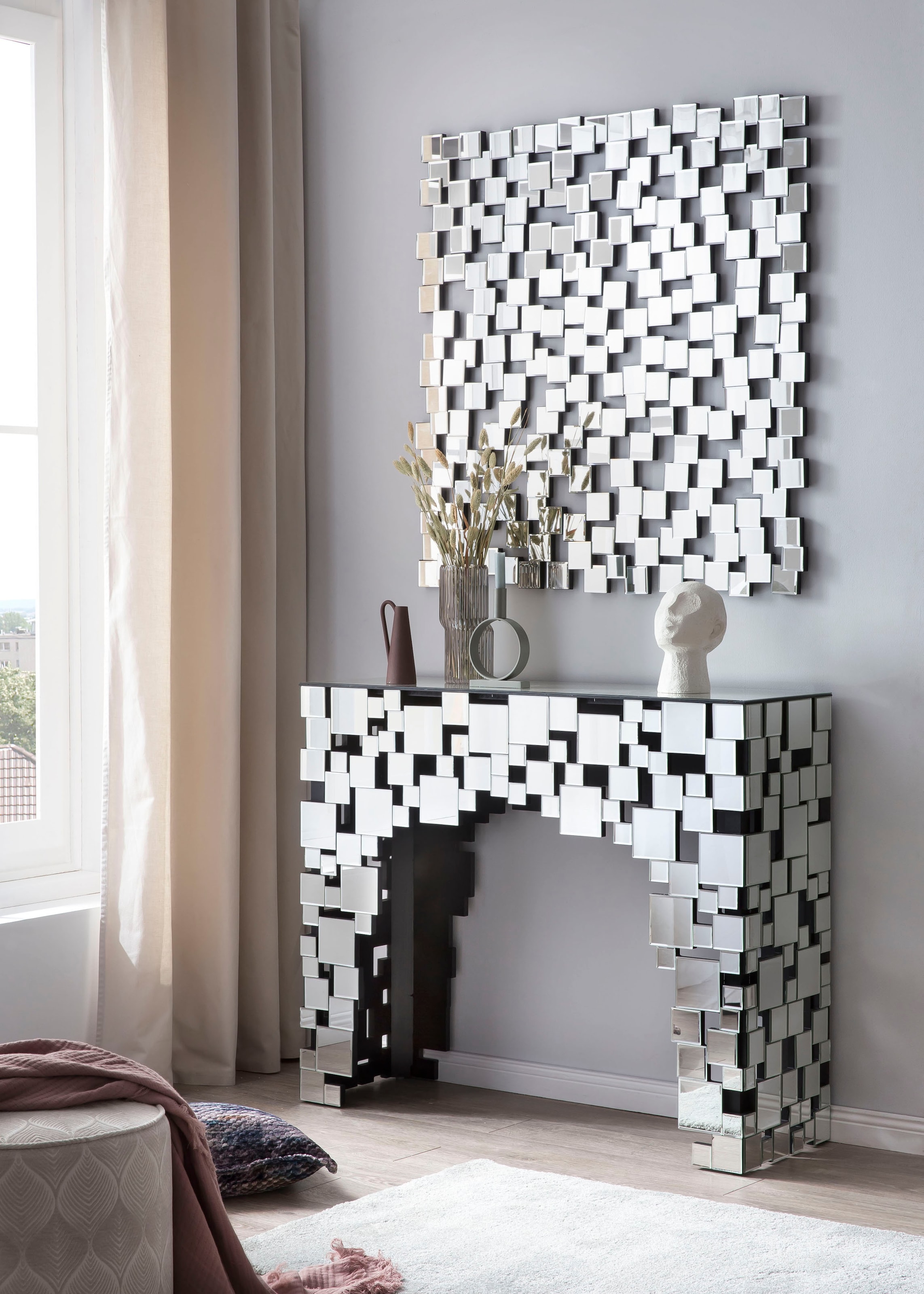 Wandspiegel, Mosaikdesign aus Spiegelglasquadraten