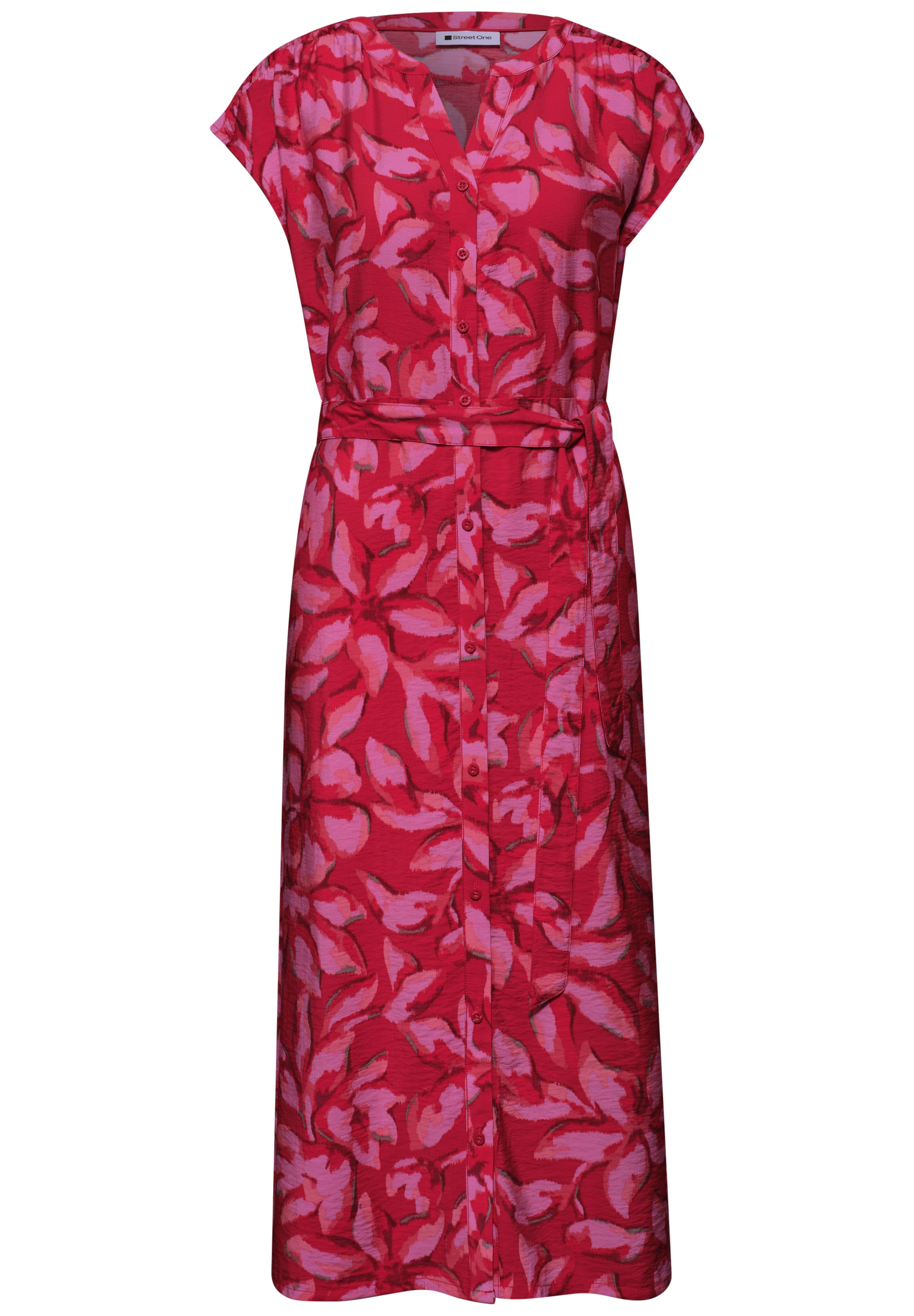 STREET ONE Midikleid Ohne Taschen Sommerkleid mit Split Neck und floralem Muster