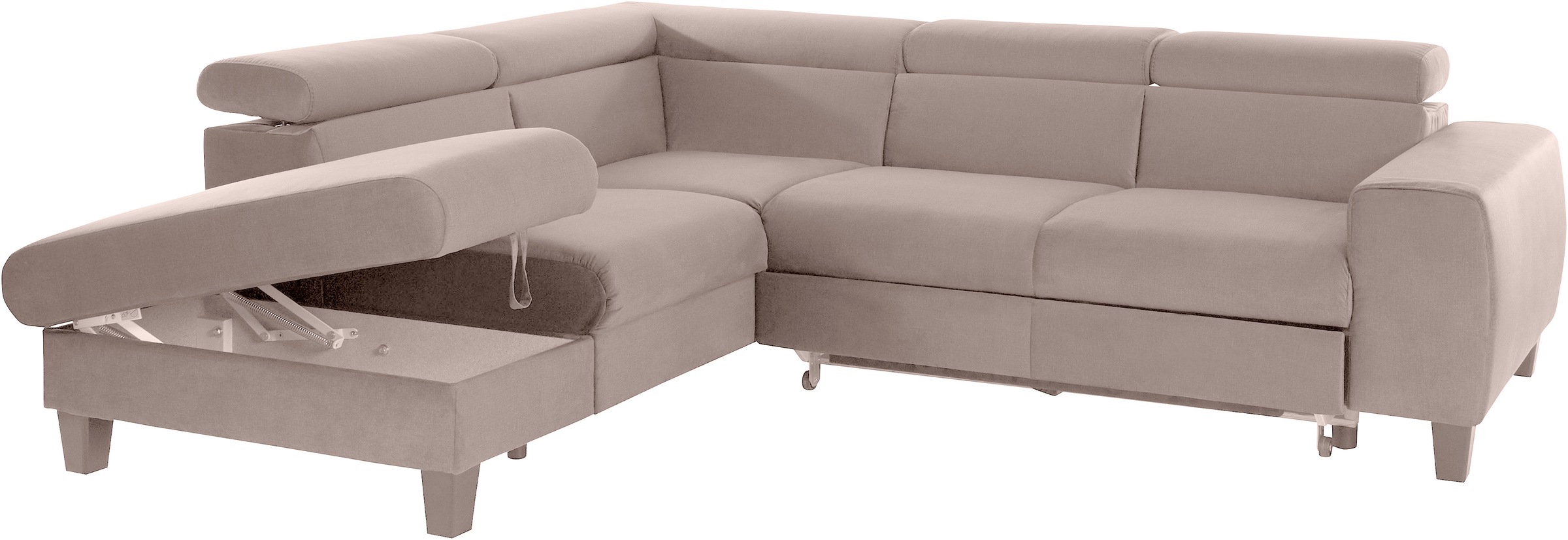 COTTA Ecksofa »Morven L-Form mit Kopfteilverstellung«, wahlweise mit Bettfunktion, Bettkasten & Wireless-Charger