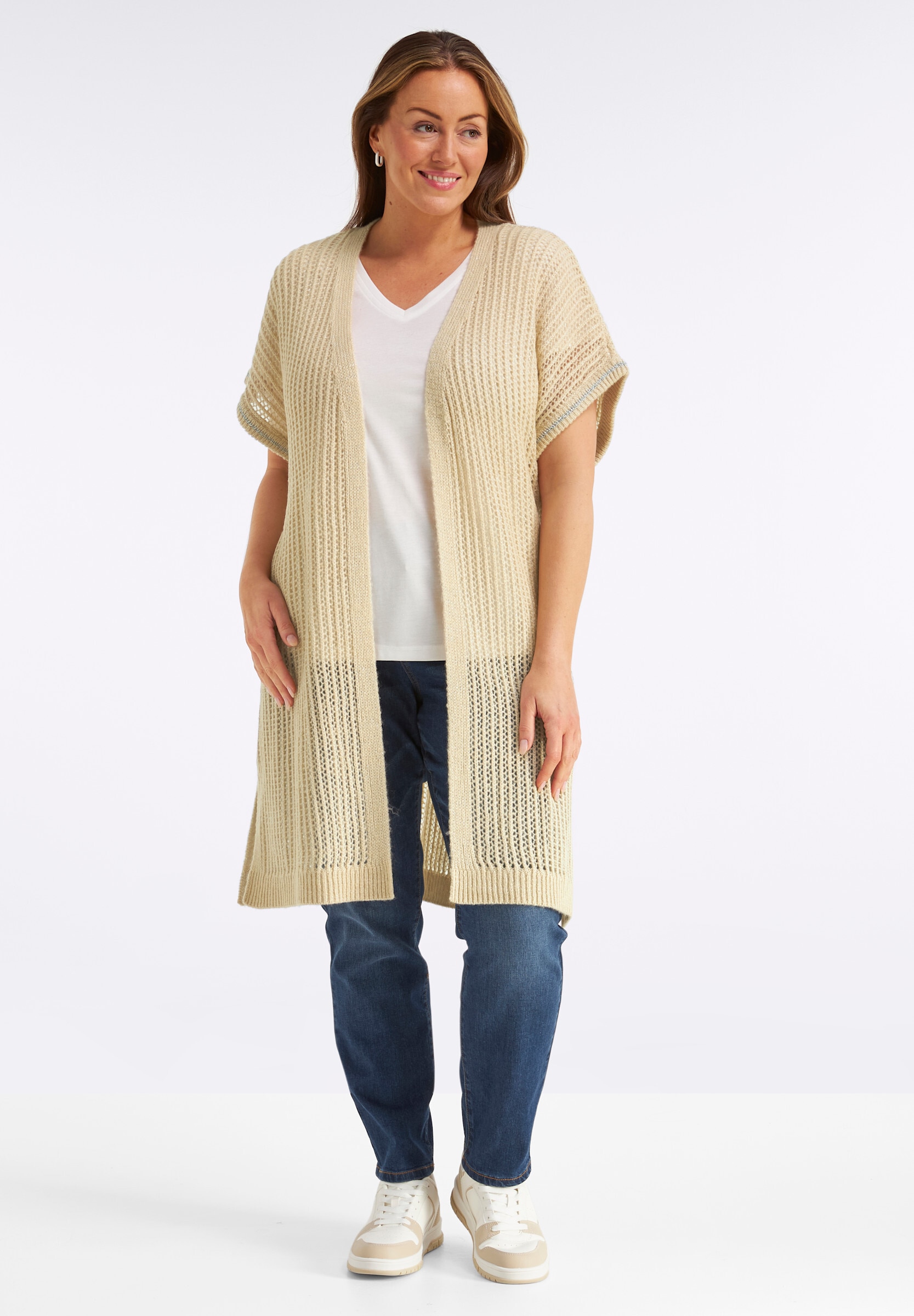 Sheego Strickweste »Long-Strickweste Strickweste mit Ajourmuster und Glitzergarn«