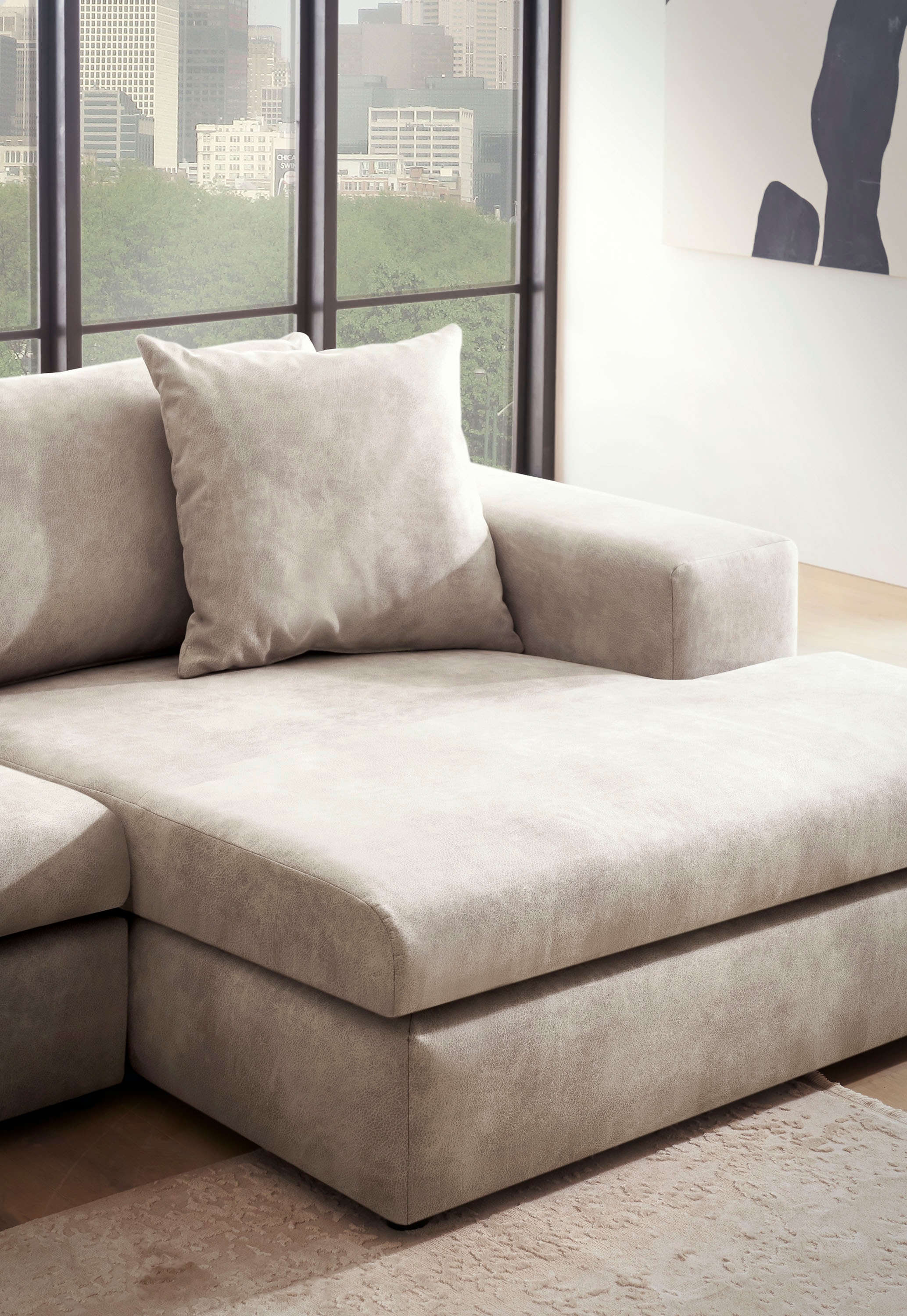 andas Ecksofa »SLEETLAND XXL in Samtvelours oder Vintage-Leder-Optik, L-Form,«, besonders groß und bequem