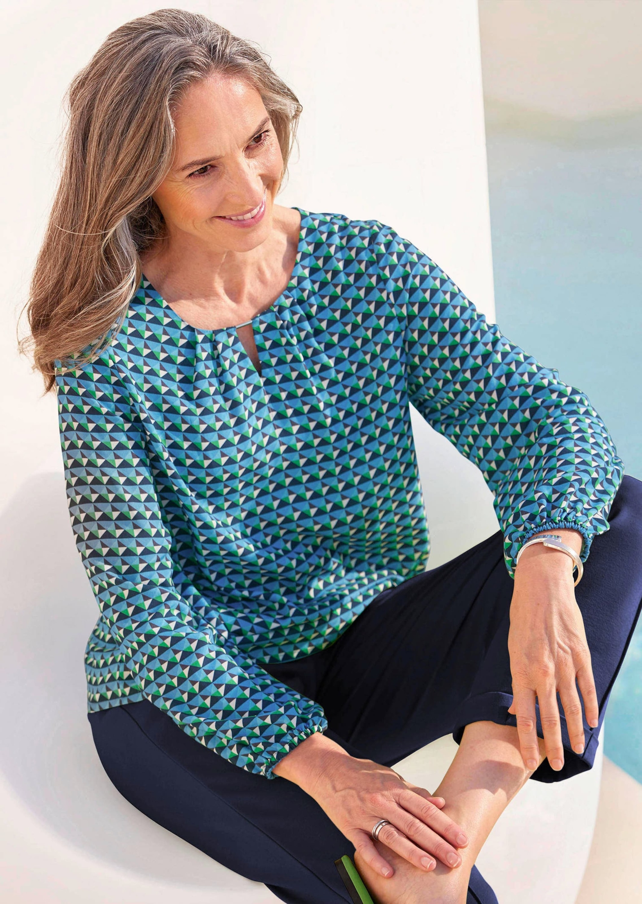 GOLDNER Kurzarmbluse »Kurzgröße Druckbluse aus reiner Viskose«