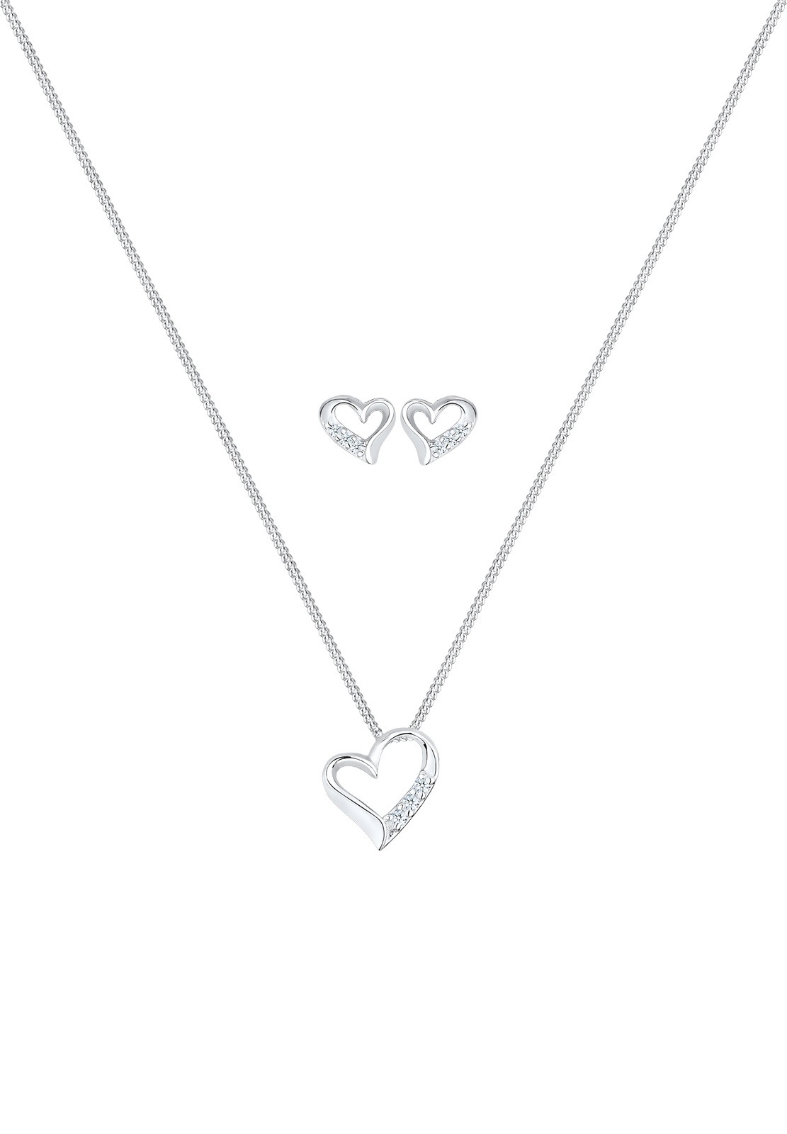 Elli DIAMONDS Ohrring und Ketten Set »Schmuckset Set mit Herz Diamant Weiß (0.075 ct.) 925 Sterling Silber«