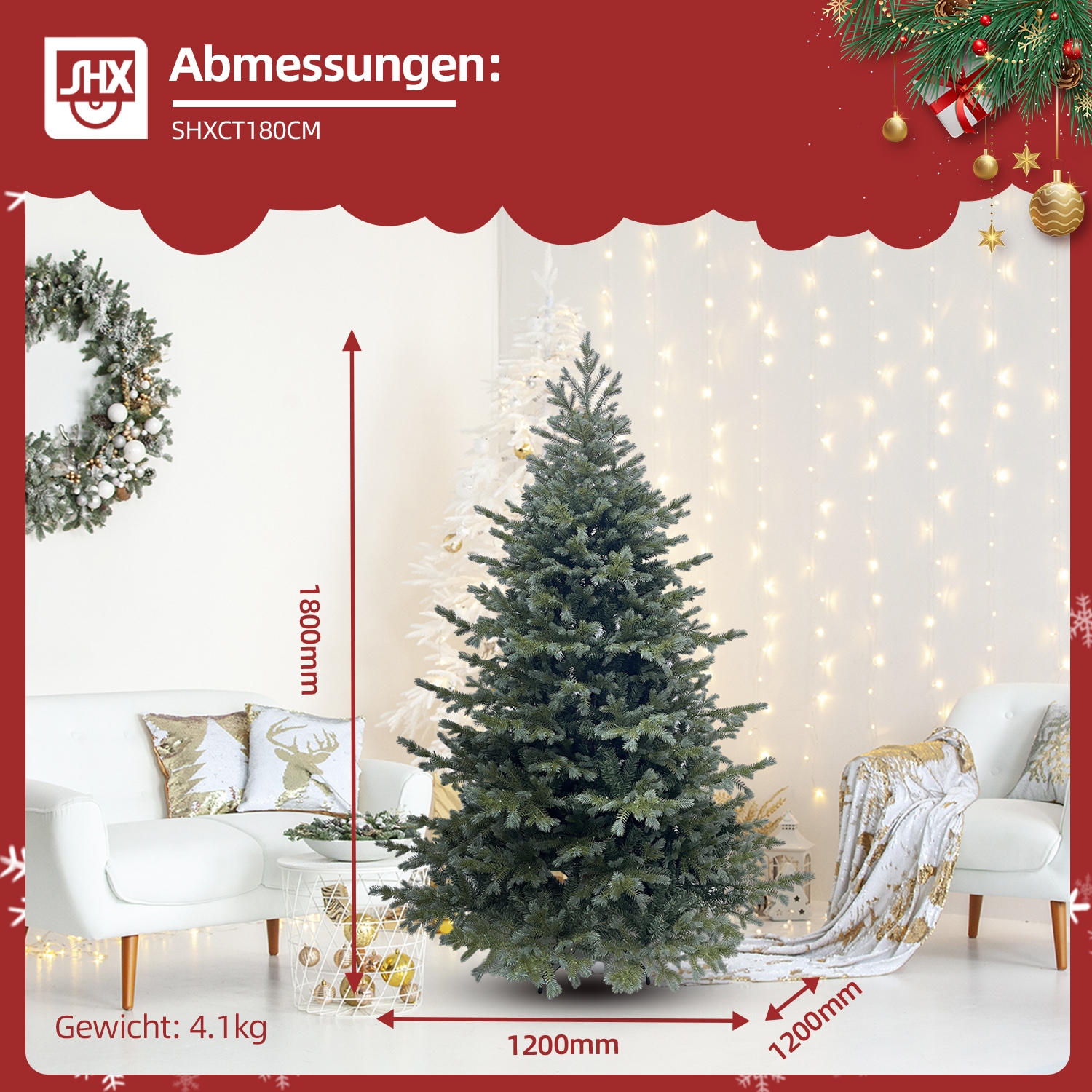 SHX Dekobaum »Künstlicher Weihnachtsbaum 180 cm«, stabil, einfacher Aufbau, kein jährlicher Baumkauf