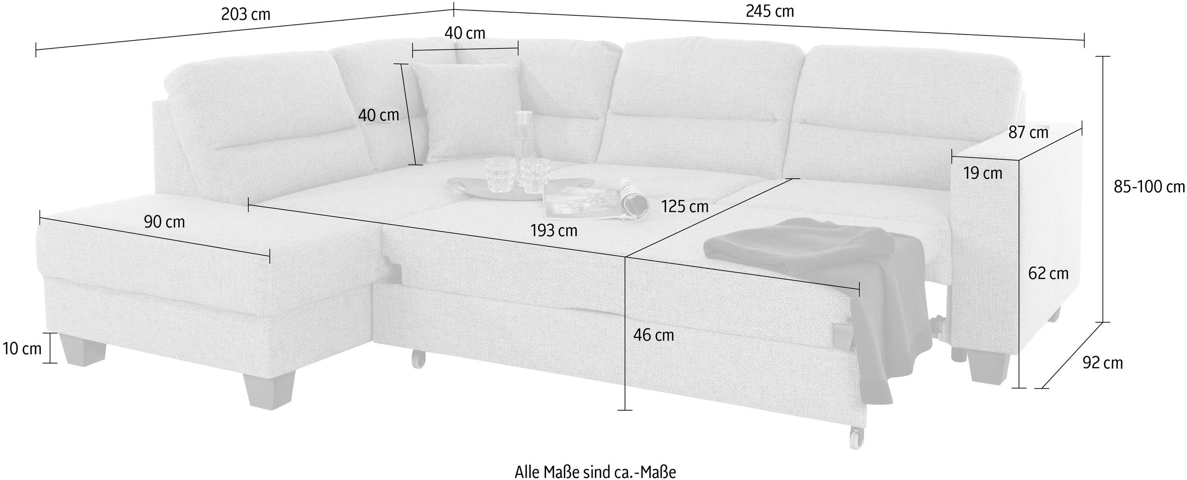 TRENDMANUFAKTUR Ecksofa »Chamber, zeitlos & elegant, B/T 245/203cm, bequem, L-Form«, inklusive einer Kopfstütze, wahlweise mit Schlaffunktion