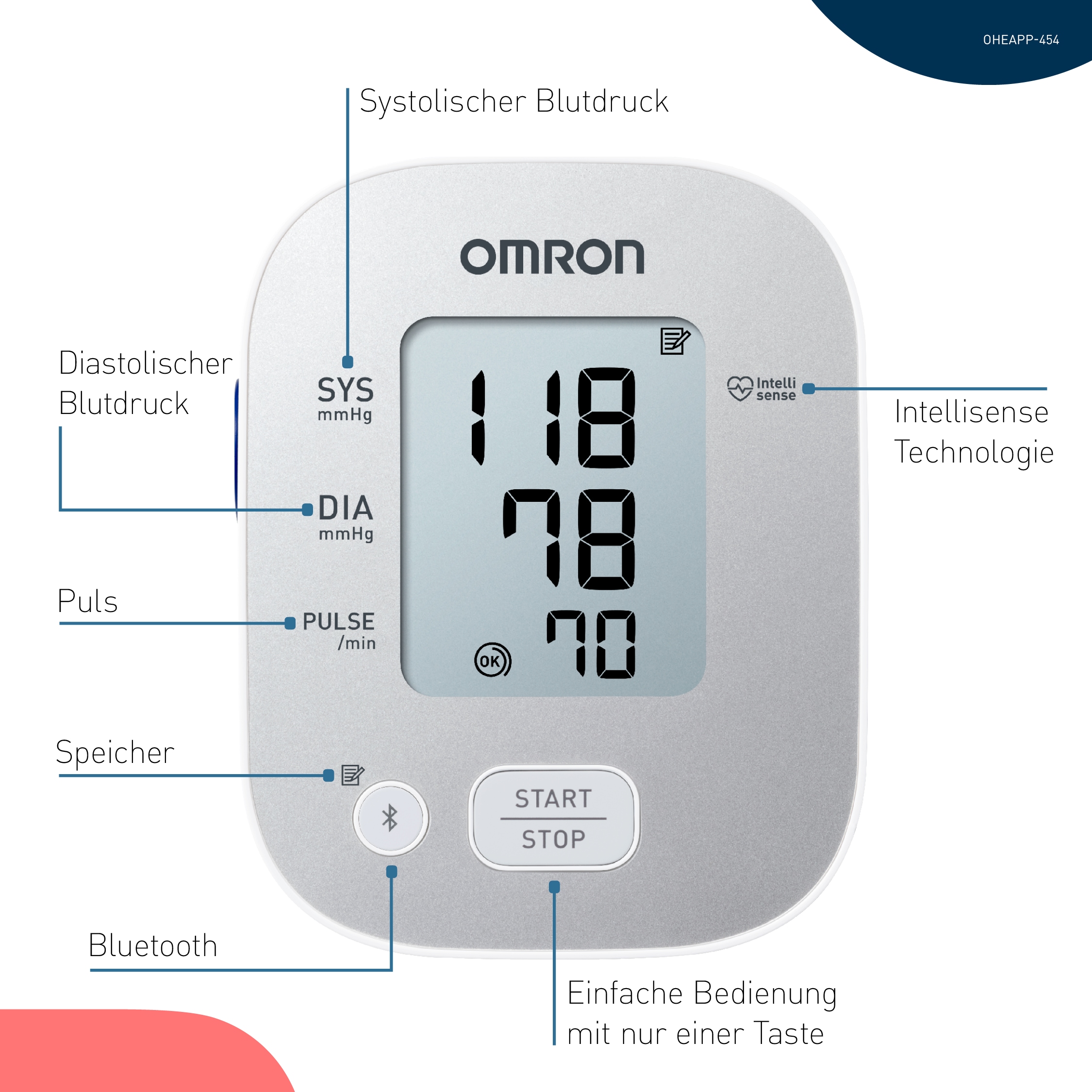 Omron Oberarm-Blutdruckmessgerät »OMRON X2 Smart+«, klinisch validiert, mit kostenloser App, Universalmanschette 22-42 cm