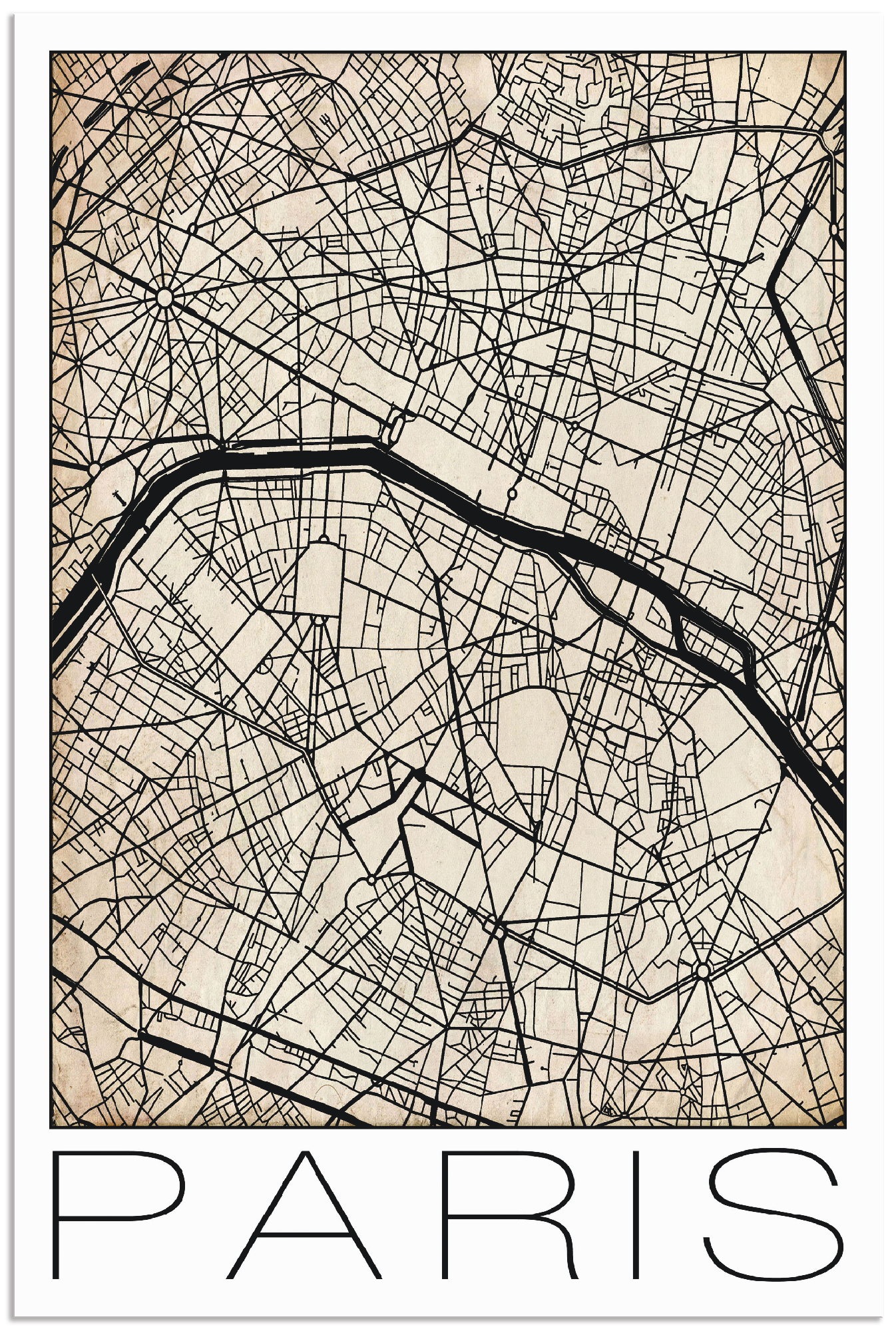 Artland Wandbild »Retro Karte Paris Frankeich Grunge«, Frankreich, (1 St.), in vielen Größen & Produktarten - Alubild / Outdoorbild für den Außenbereich, Leinwandbild, Poster, Wandaufkleber / Wandtattoo auch für Badezimmer geeignet
