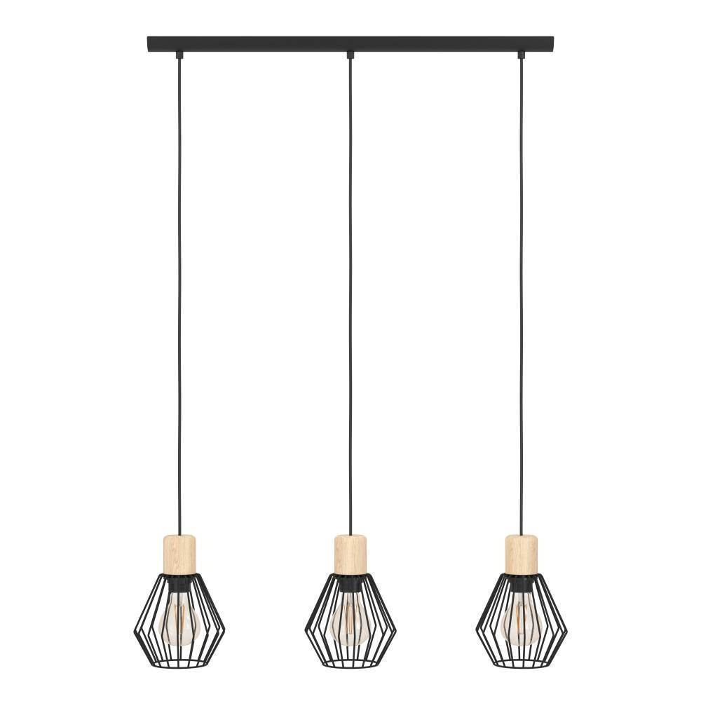EGLO Hängeleuchte »PALMORLA«, 3 flammig, Leuchtmittel E27 | ohne Leuchtmittel, Hängelampe Vintage, Stahl und Holz in Schwarz, FSC zertifiziert, E27