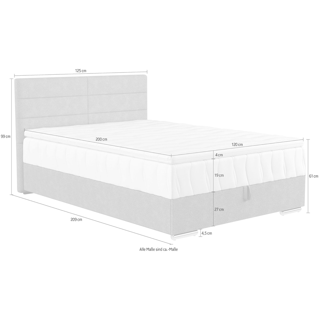 COTTA Boxspringbett Tom, mit Bettkasten, Topper und Zierkissen