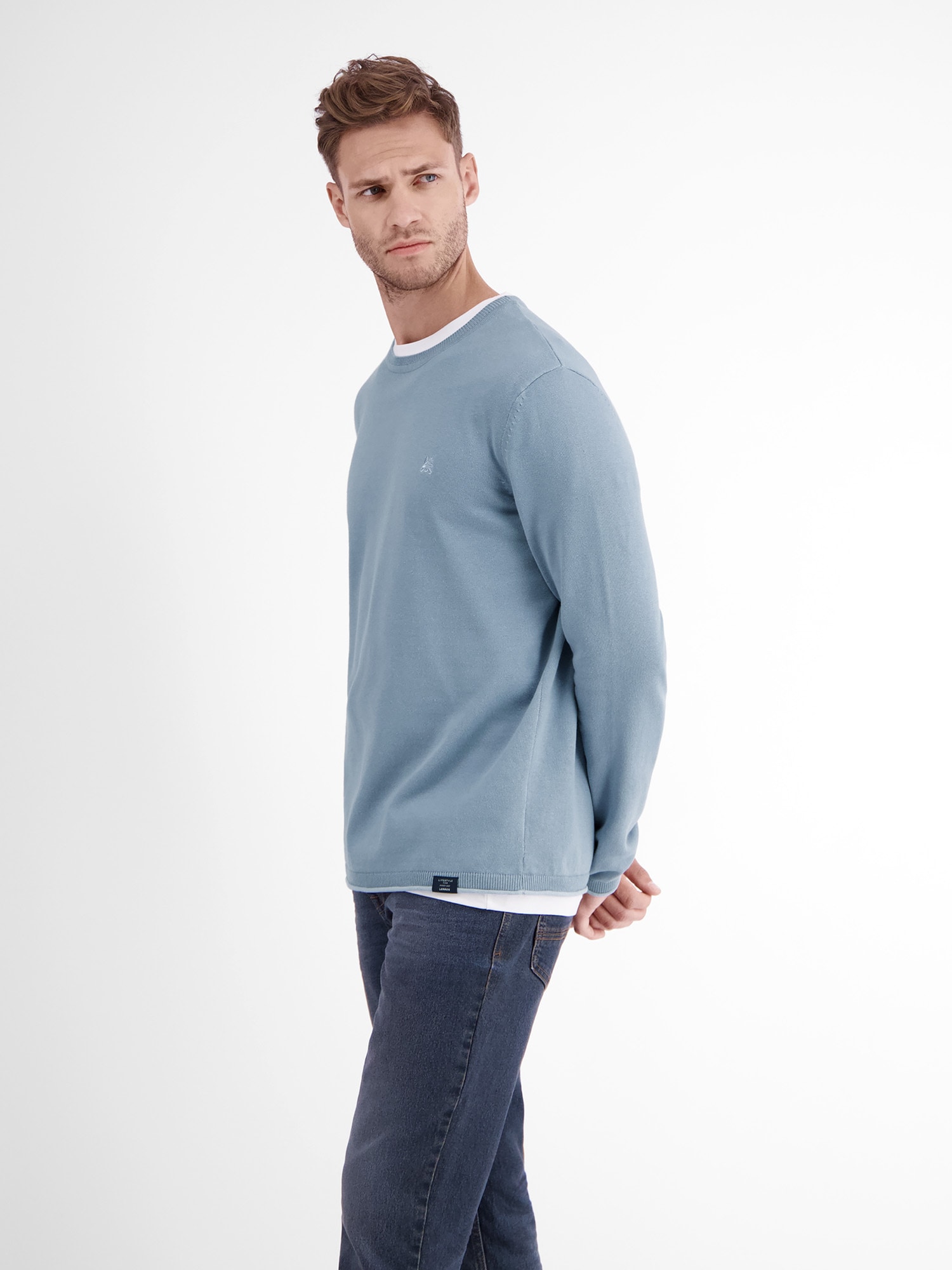 LERROS Strickpullover »Rundhalspullover, Flachstrick«