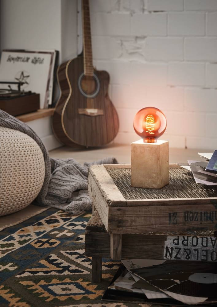 EGLO Tischleuchte »PRESTWICK Tischlampe, Grau, Keramik, Beton-Optik, ohne Lampenschirm«, 1 flammig, Leuchtmittel E27 | ohne Leuchtmittel, Nachttischlampe, Deko, E27, Industrial, Schalter am Kabel, 9x9x13 cm