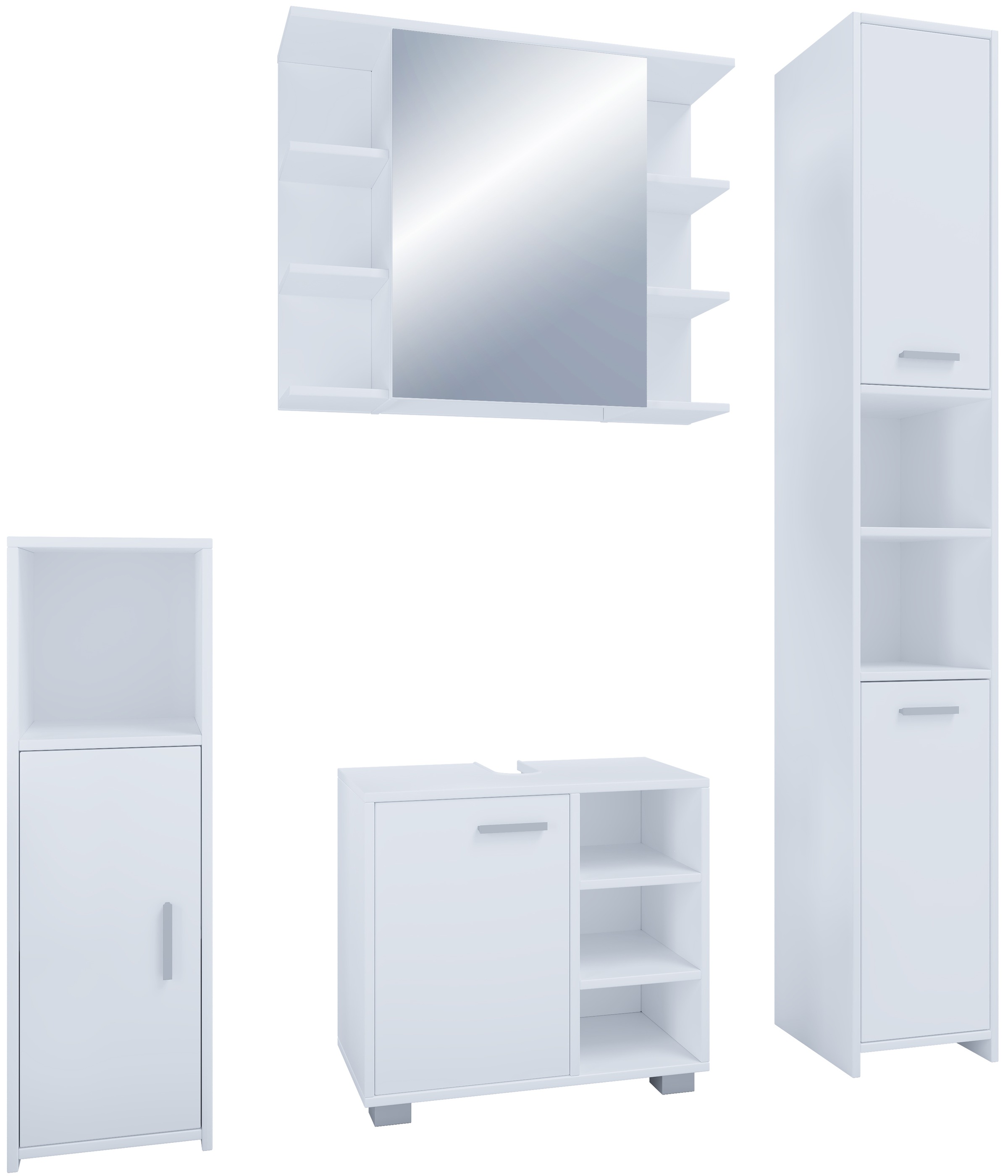 VCM Waschbeckenunterschrank »VCM 4-tlg. Badmöbelset | Badmöbel | Set aus Unterschrank, Midischrank, Hochschrank und Spiegelschrank | Badezimmermöbel - Zalo I«, (4 St.)