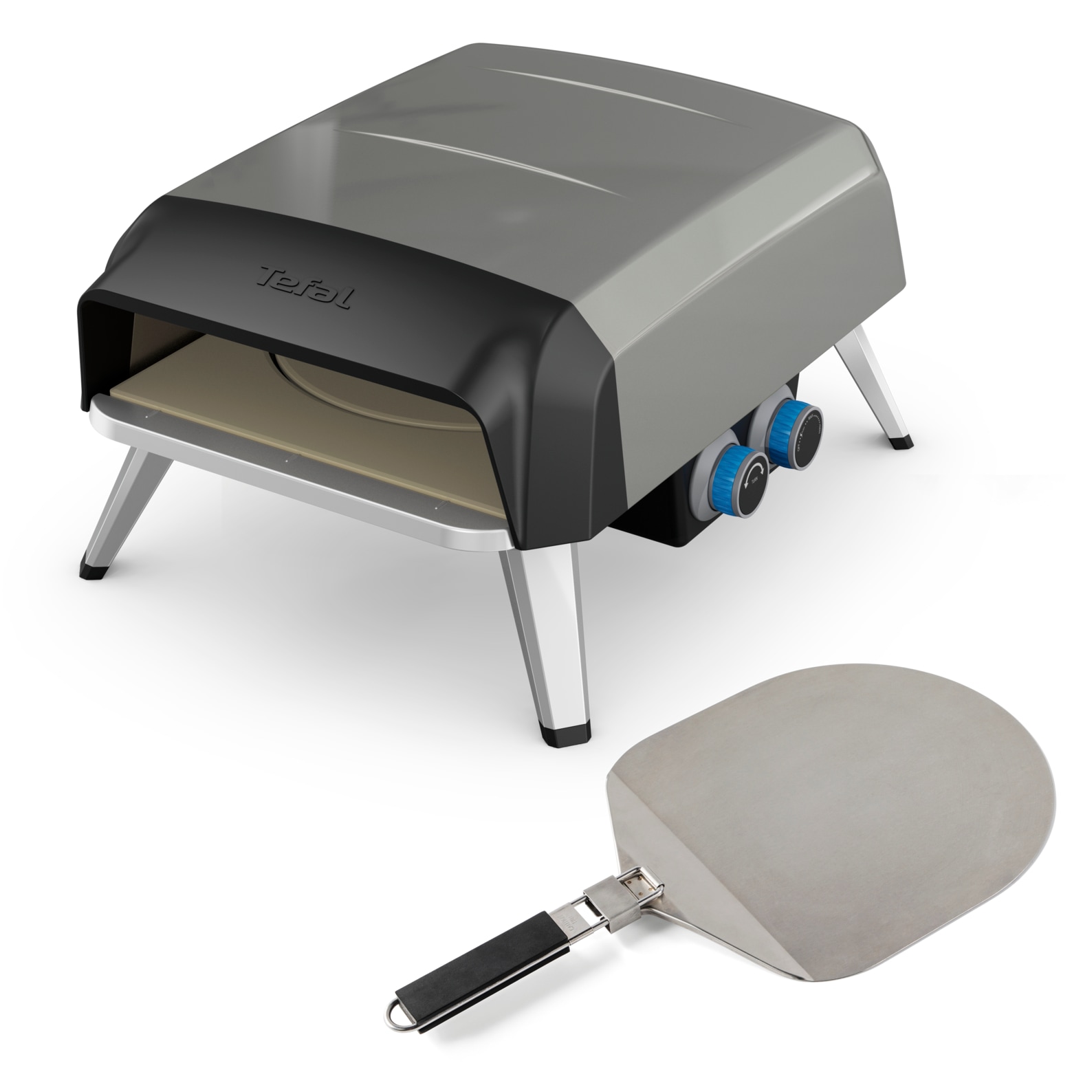 Tefal Pizzaofen "Pizza Pronto, kompakter Gaspizzaofen für Zuhause, schnelles Vorheizen" 360 drehender Pizzastein, bis zu 400 C, inkl. Pizzaschaufel,