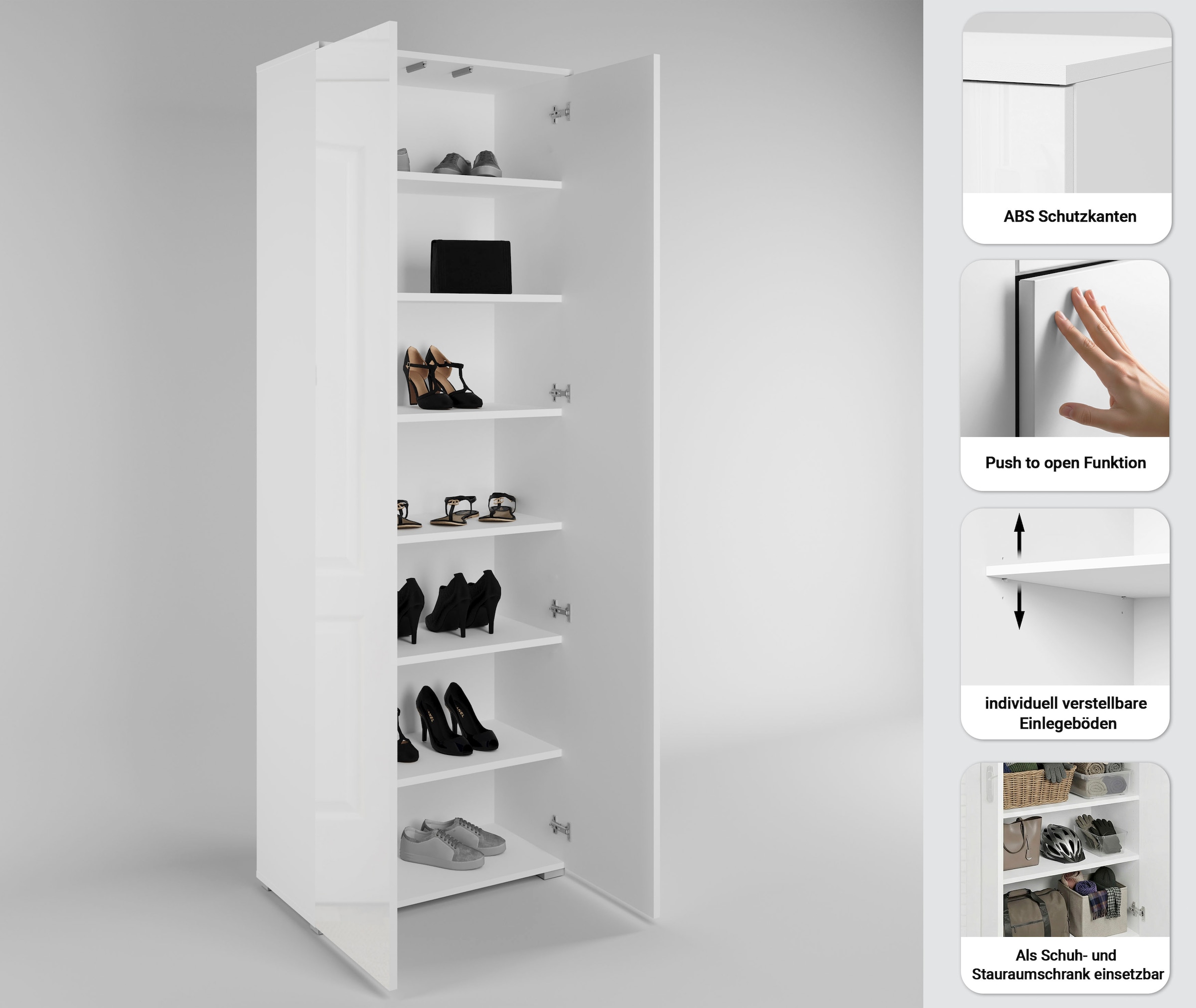 INOSIGN Schuhschrank »Paris« 2-türiger griffloser geräumiger Schuhschrank mit einer Höhe von 200 cm