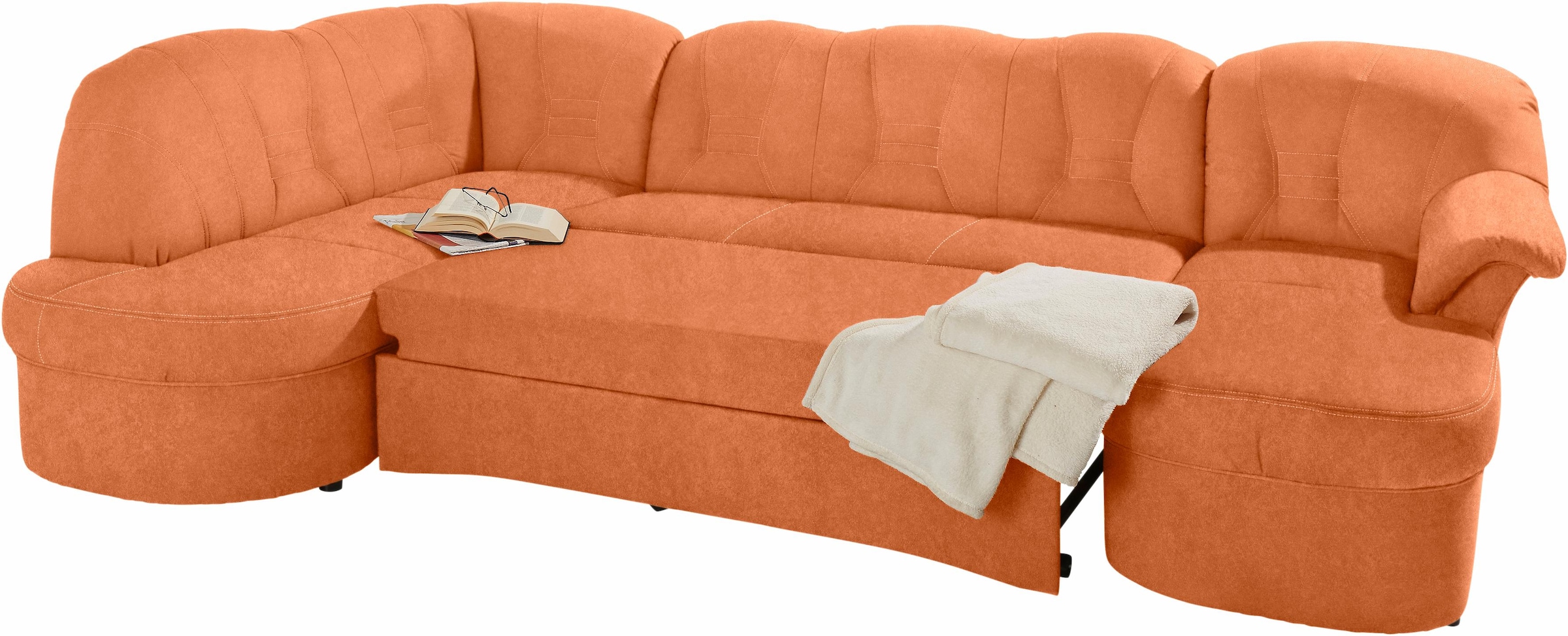 DOMO collection Wohnlandschaft »Elva, zeitlose Formensprache, elegante Rückensteppung, U-Form«, wahlweise mit Bettfunktion und Federkern