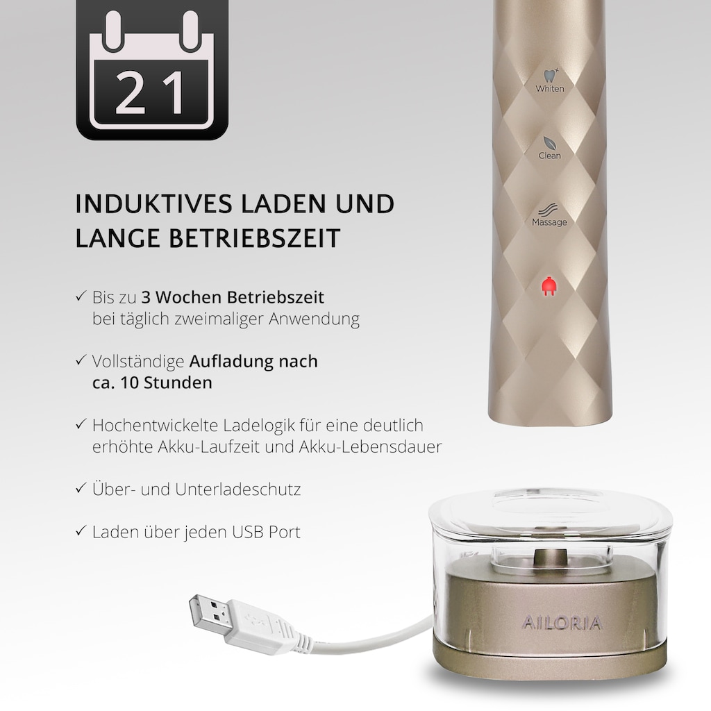 AILORIA Schallzahnbürste »USB-Schallzahnbürste SHINE BRIGHT Limited Edition«