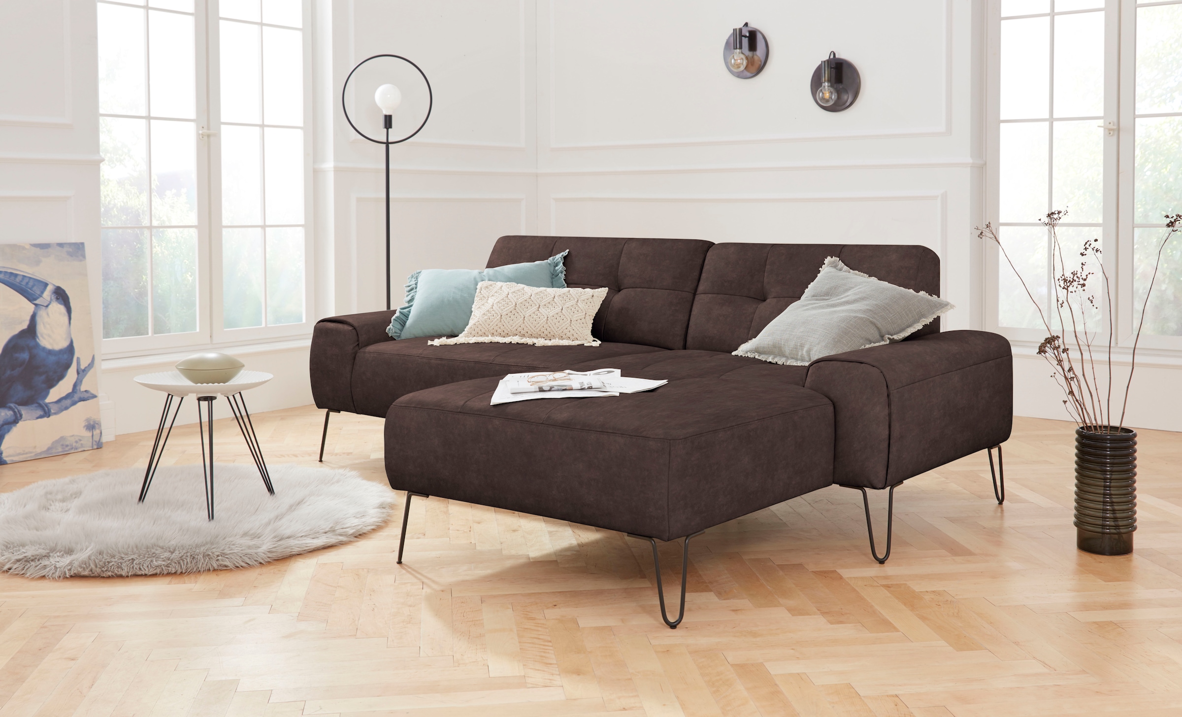 exxpo - sofa fashion Ecksofa »Taranto, aktuelles Design trifft Sitzkomfort, hoher Designfuß, L-Form«, aufwendige Rückenlehnenpolsterung für mehr Komfort