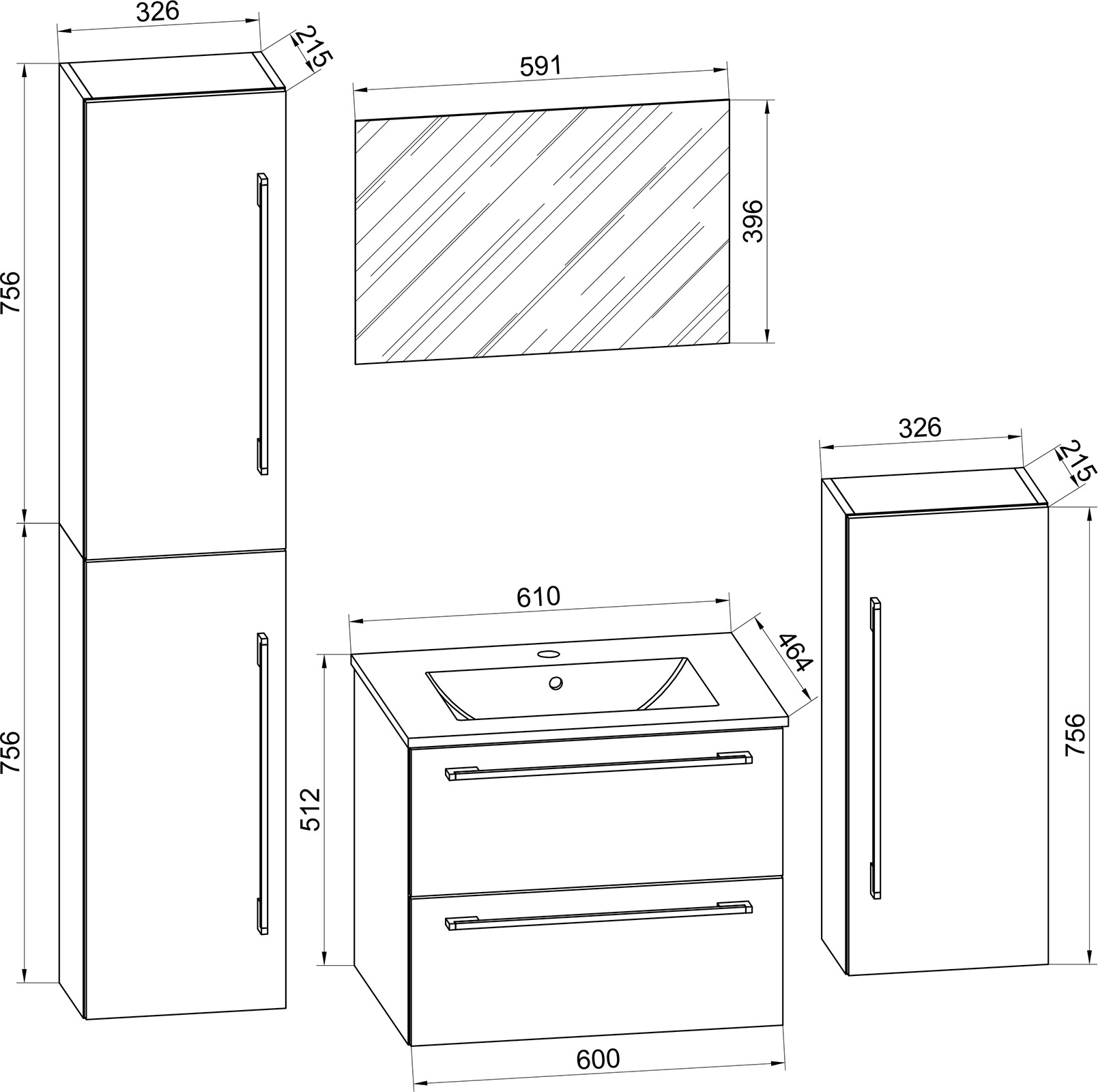 VCM Waschtisch »5-tlg. Waschplatz Waschtisch Badinos Schublade SP« 5 Stk. tlg.