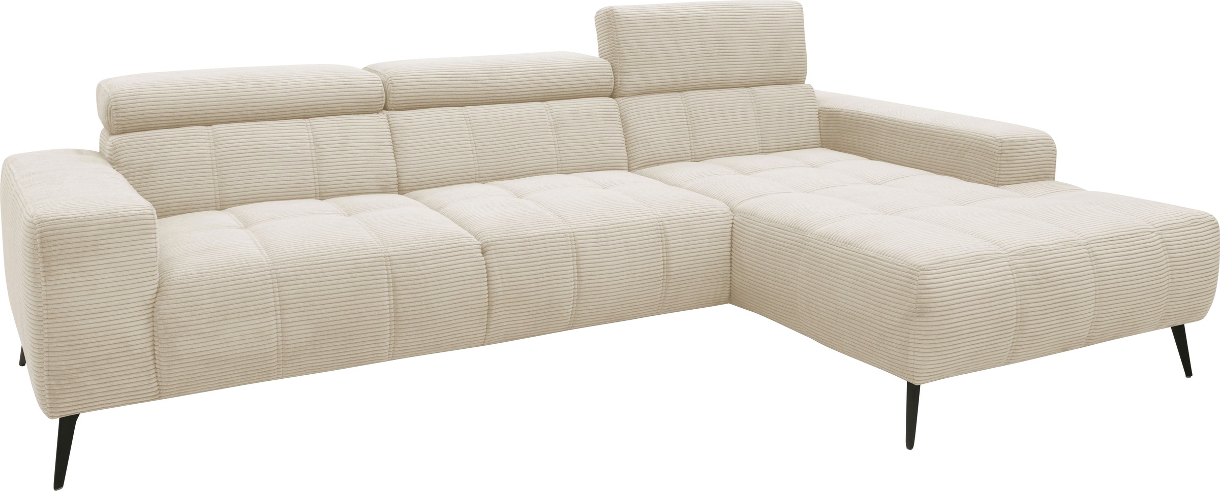 DOMO collection Ecksofa »Trento L-Form, mit Kufenfuß oder Einzelfuß«, wahlweise mit Kopfteilverstellung, Recamiere links/rechts bestellbar