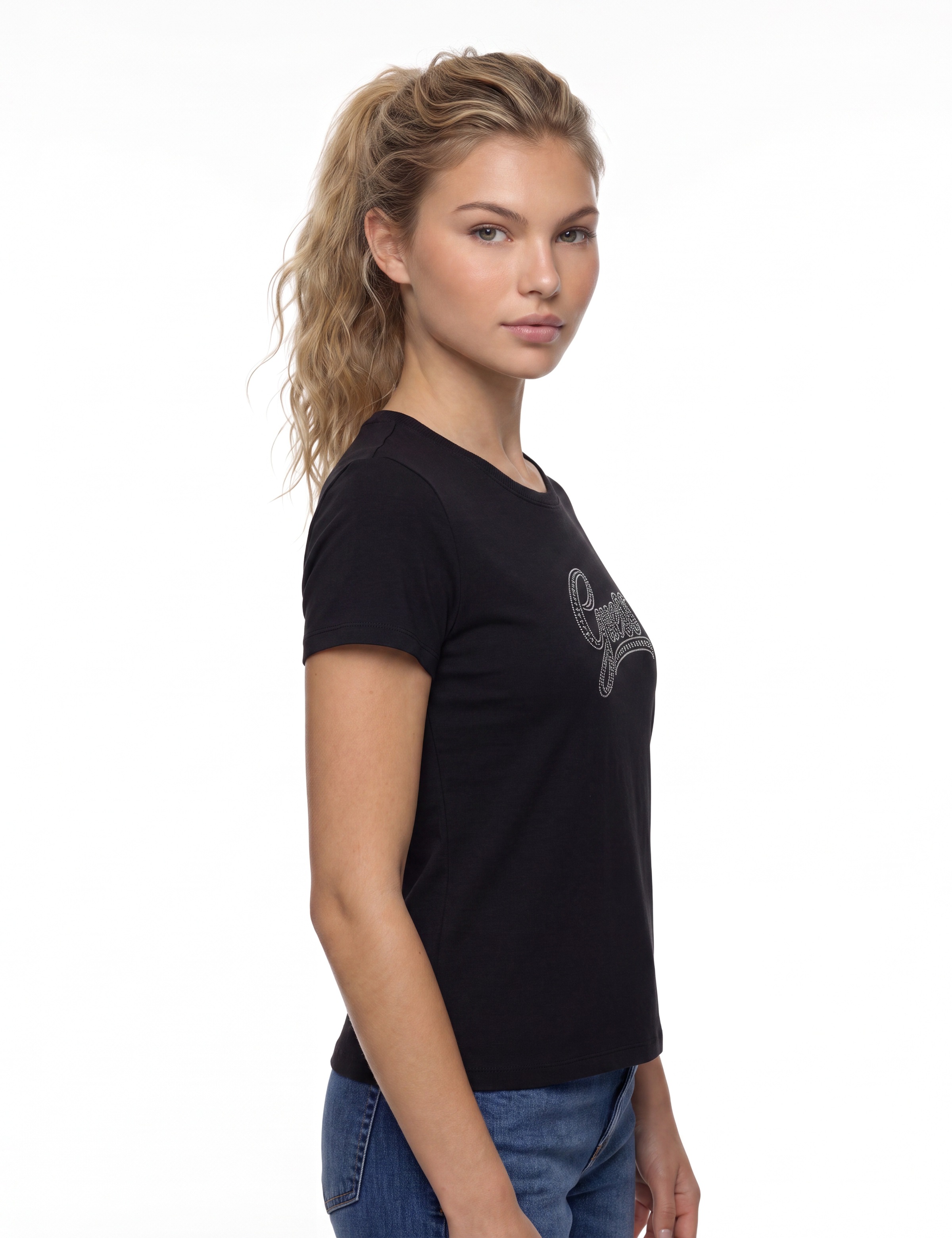 Guess T-Shirt »CN 3D EMBROIDERY SCRIPT LOGO« mit Schmucksteinen, bestickt