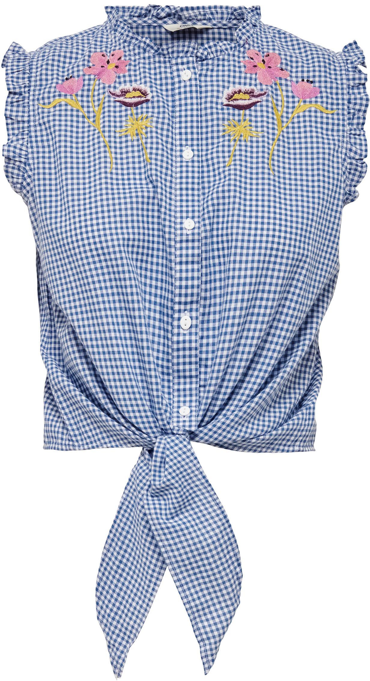 Only Karobluse »ONLSIM SL EMB BUTTON KNOT TOP WVN«, mit Stickerei