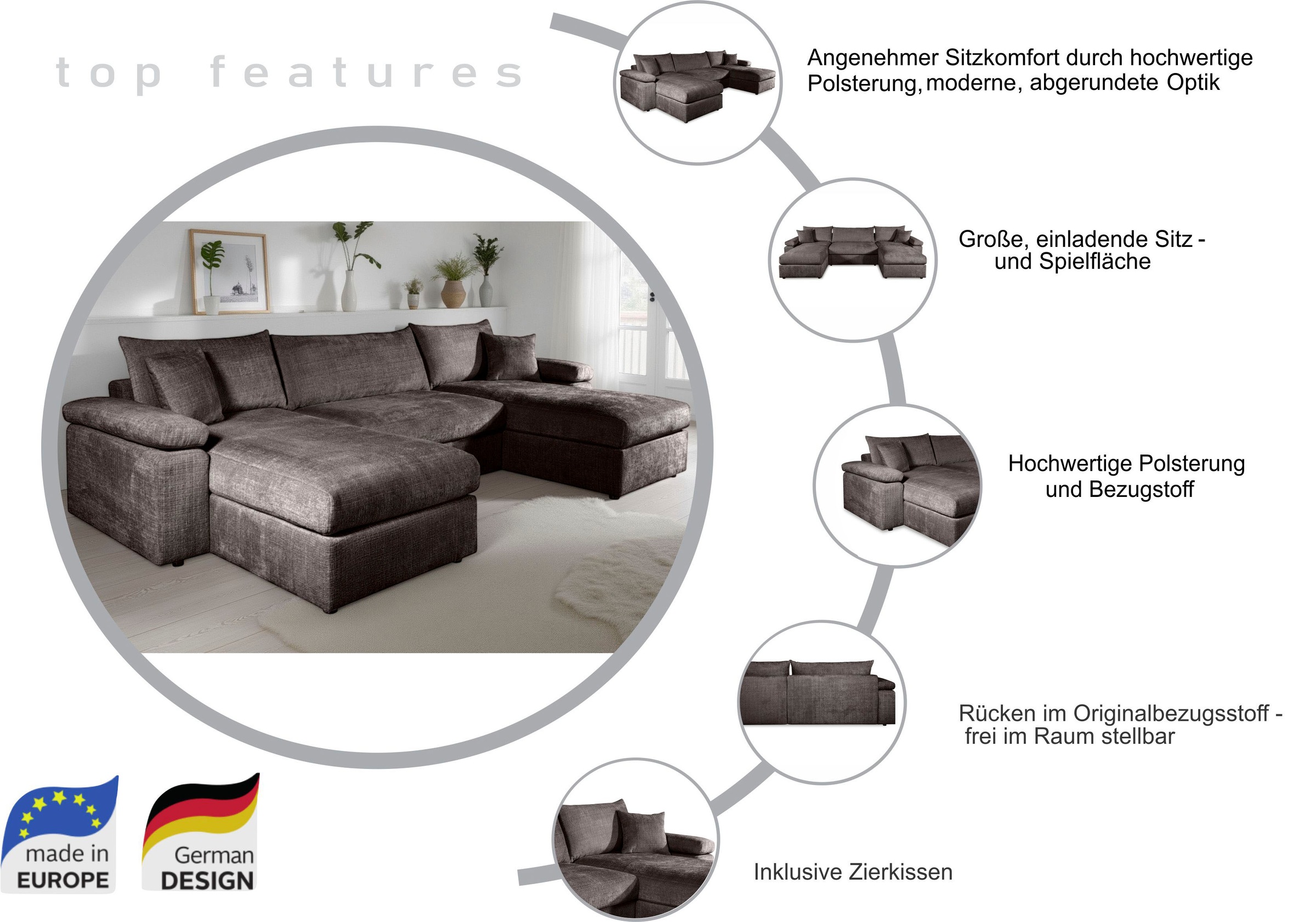 COLLECTION AB Wohnlandschaft Wohnlandschaft,2  Ottomane,Polyätherschaum-Polsterung
