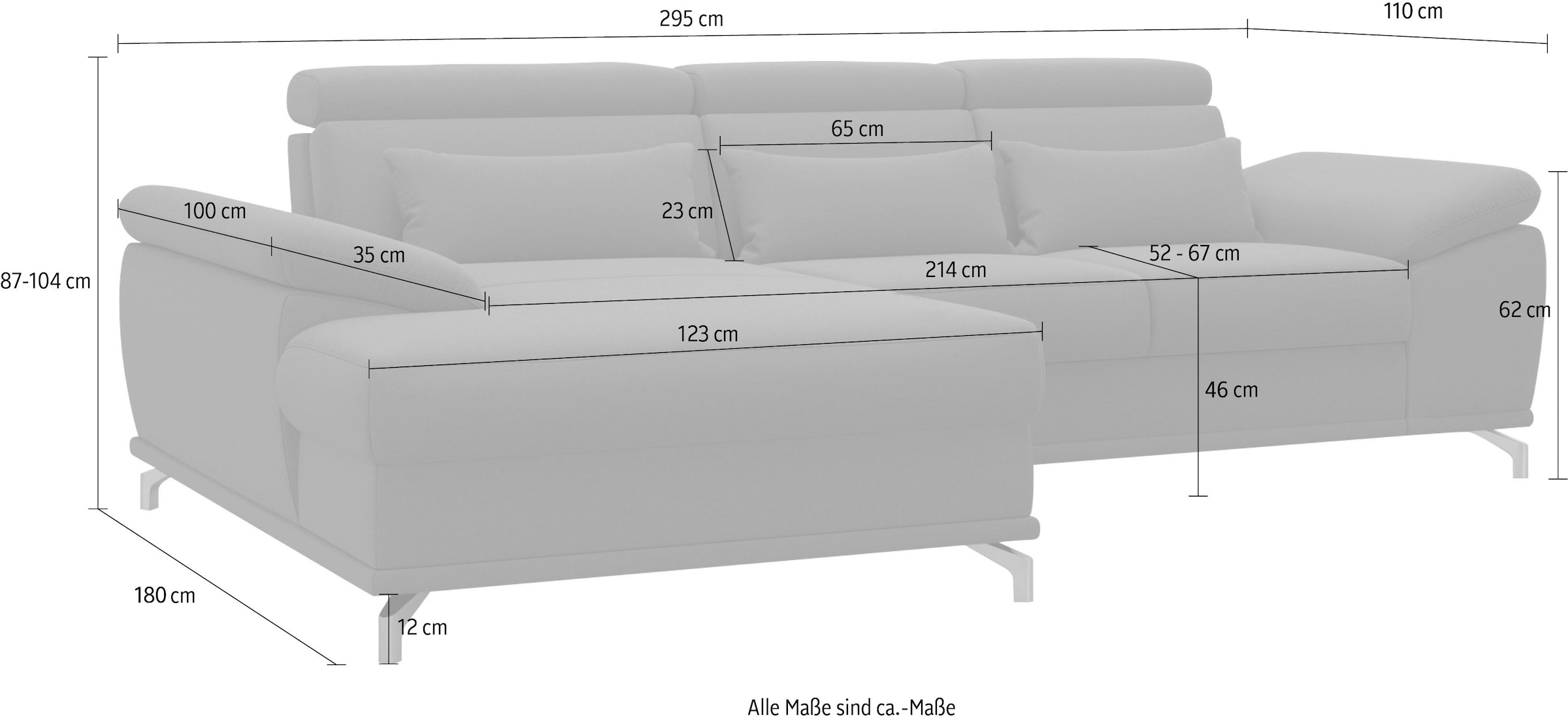 sit&more Ecksofa »Cabrio L-Form, B: 295 cm, mit Sitztiefen-, Arm- & Kopfteilverstellung« 2 Nierenkissen, Federkern, optional Bettfunktion und Stauraum