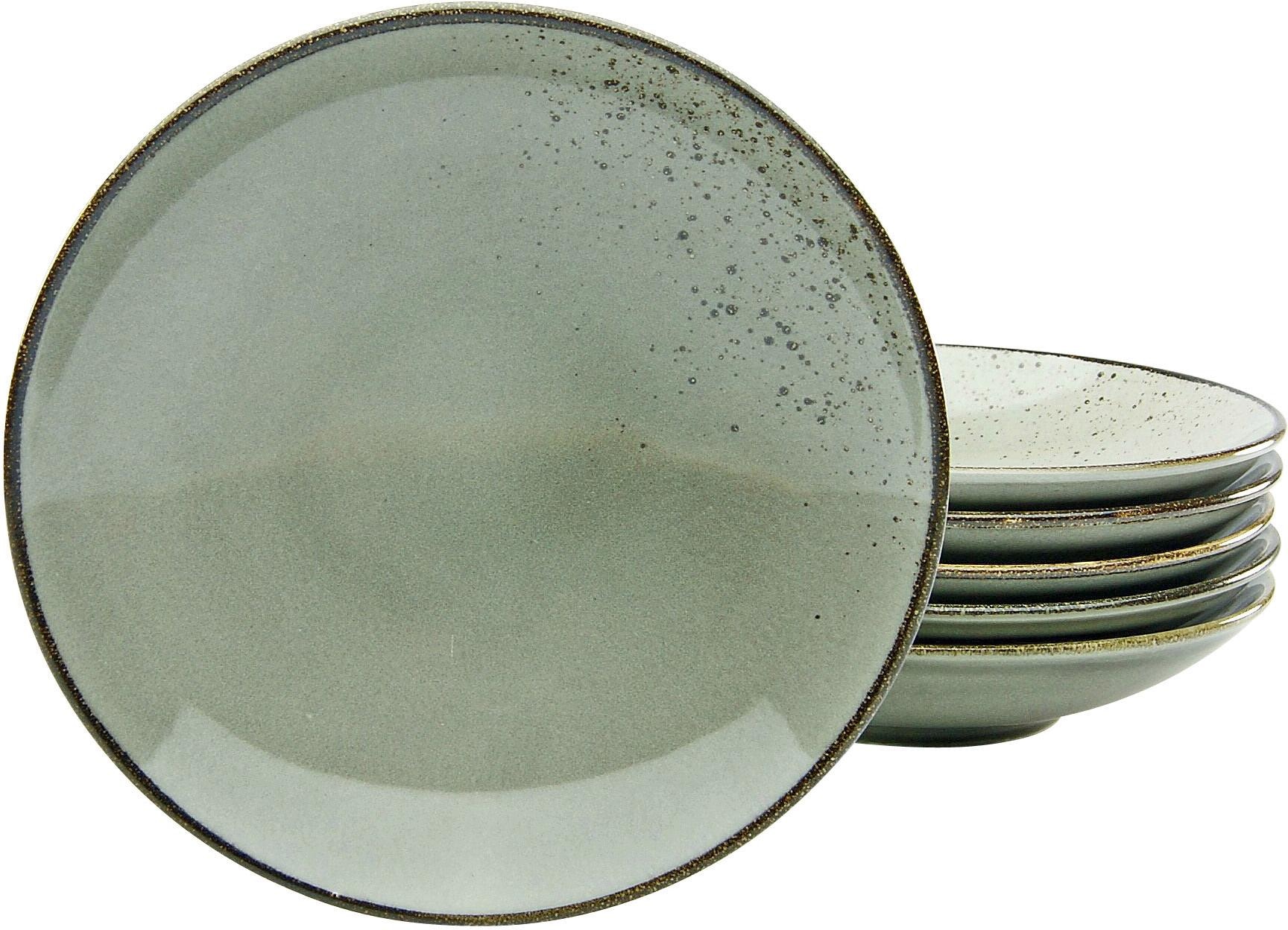 CreaTable Suppenteller »Essteller NATURE COLLECTION«, (Set, 6 St.), Teller Set für 6 Personen, Ø 22 cm, Steinzeug, tiefe Teller