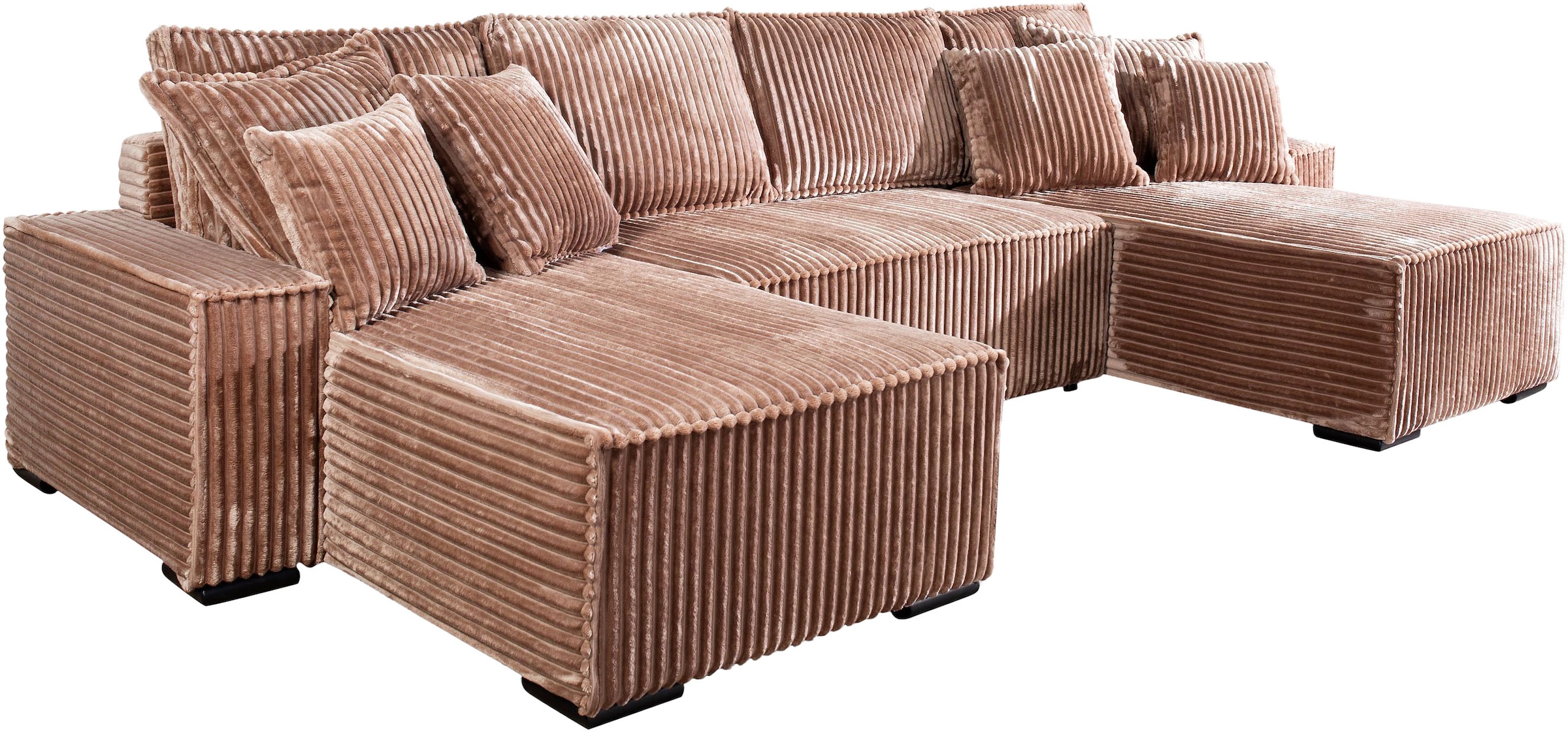 COLLECTION AB Wohnlandschaft »Manhattan U-Form, B: 313 cm, in Breit- oder Normalcord« Schlaffunktion, Bettkasten & Zierkissen, Federkern