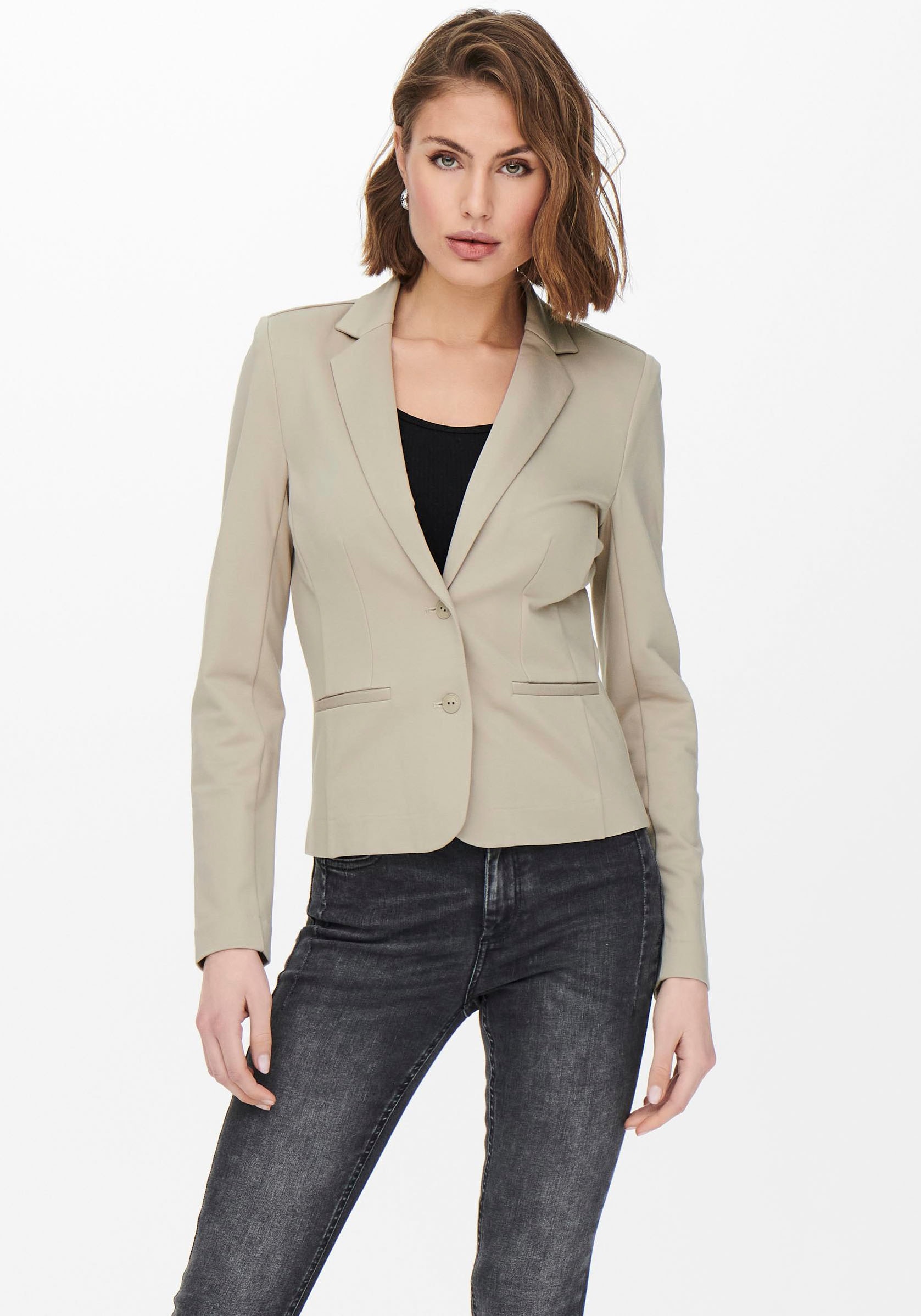 ONLY Jerseyblazer »ONLPOPTRASH – 2-Knopf Blazer mit taillierter Silhouette« regular fit, Milano Rib, Materialmix, Reverskragen, unifarben