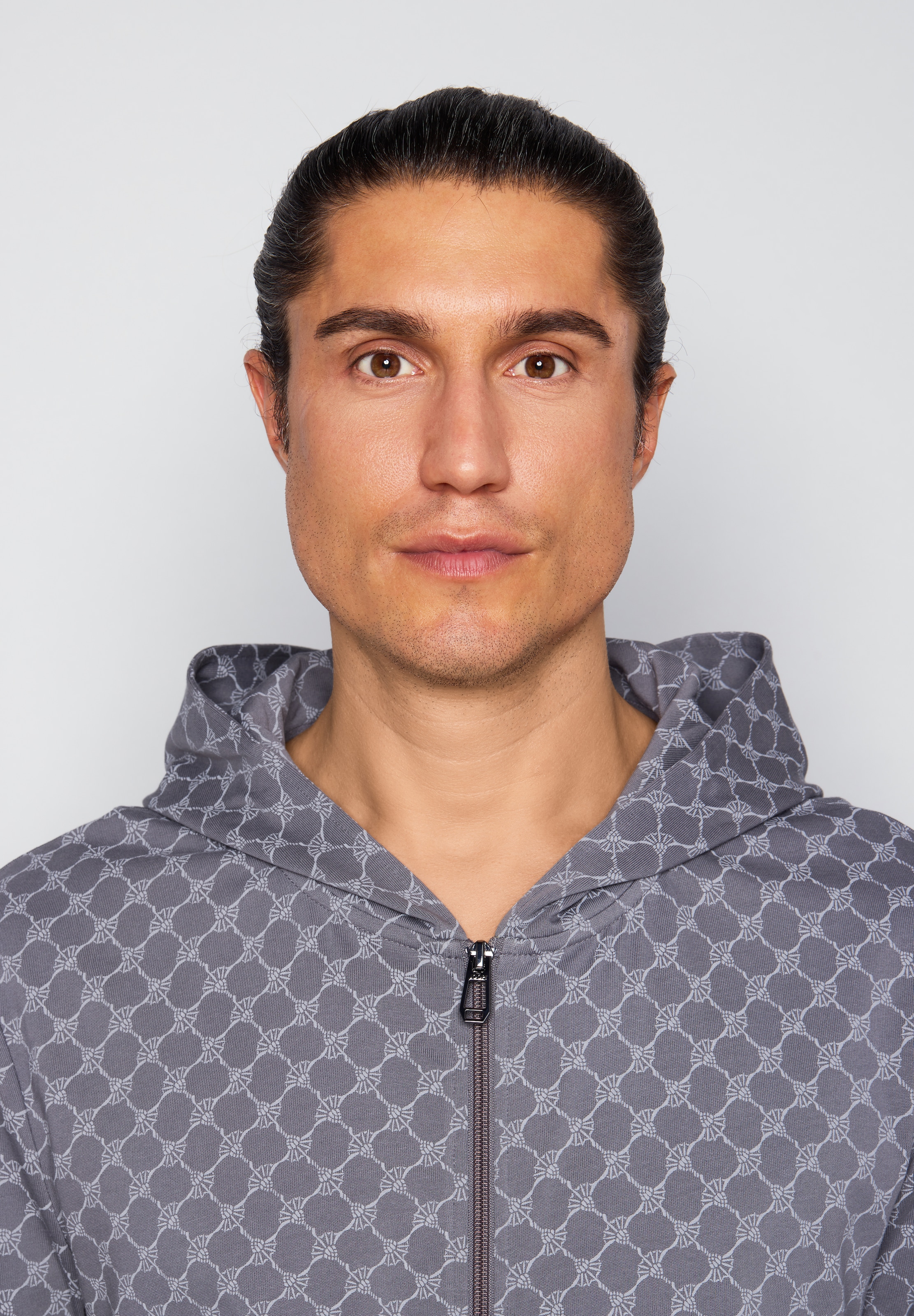 JOOP! Sweatjacke mit Cornflower-Print allover und Kapuze