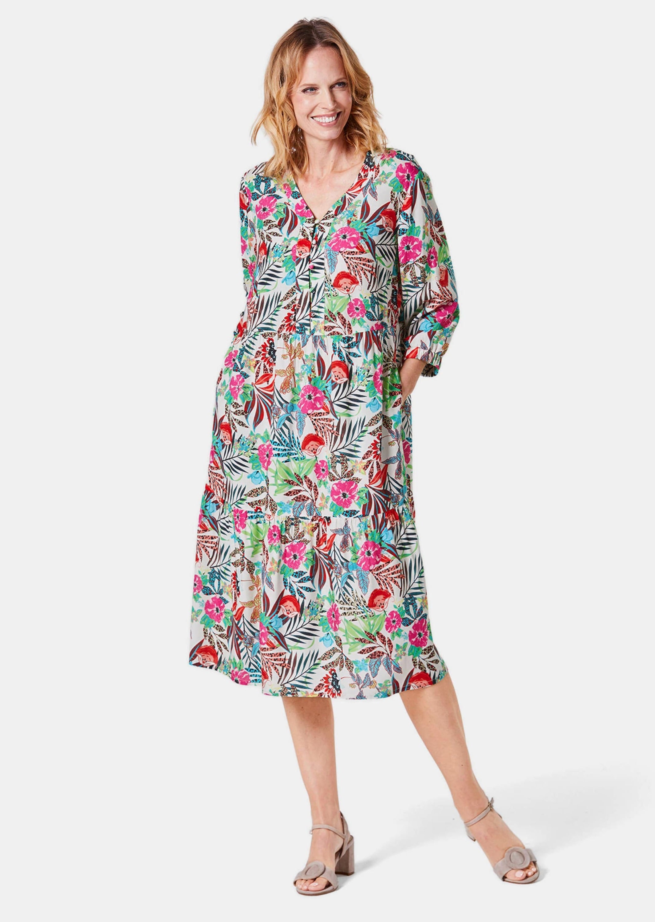 GOLDNER Blusenkleid »Kurzgröße Druckkleid aus fließendem Material«