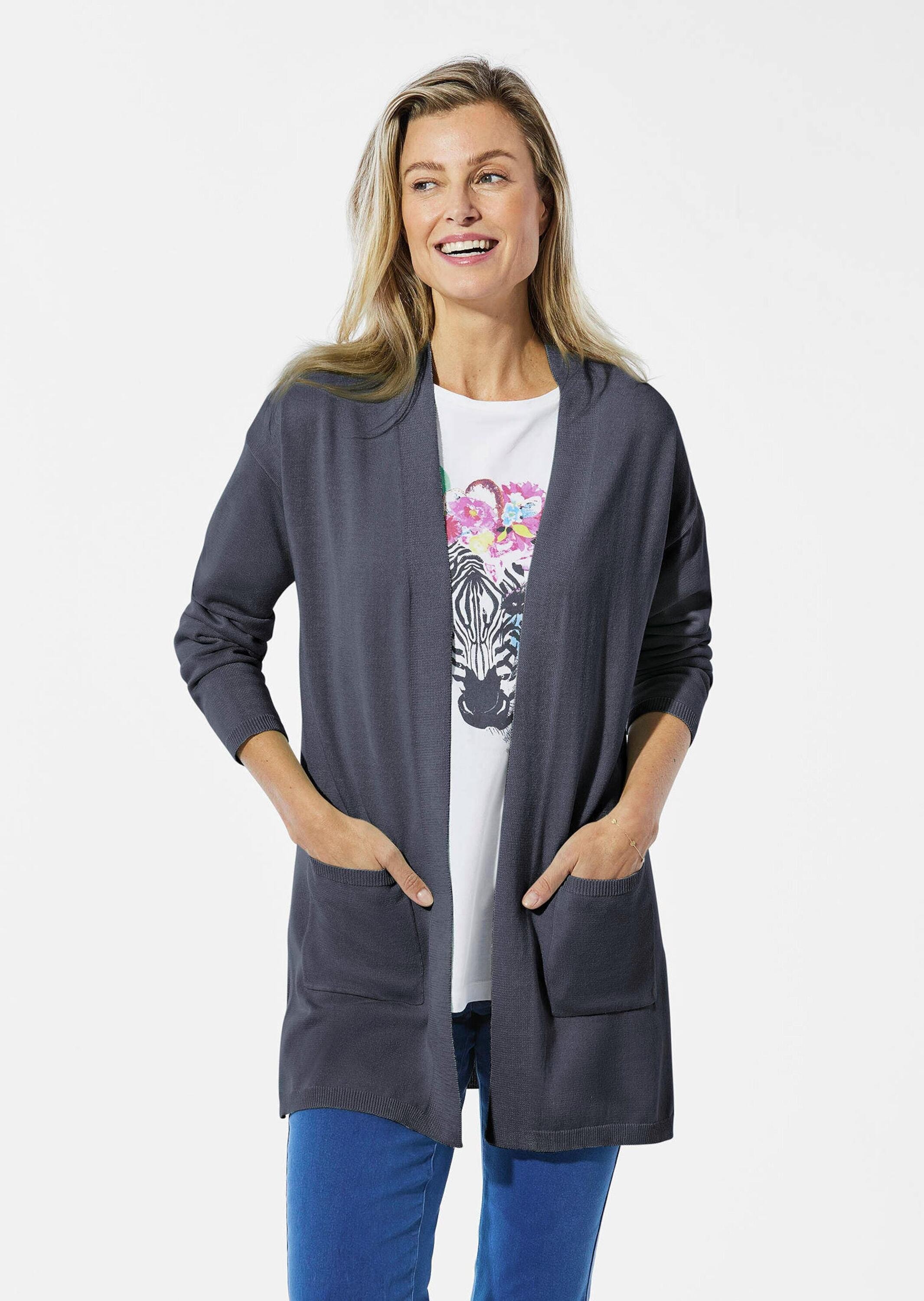 GOLDNER Strickjacke »Longstrickjacke Longstrickjacke mit aufgesetzten Taschen«