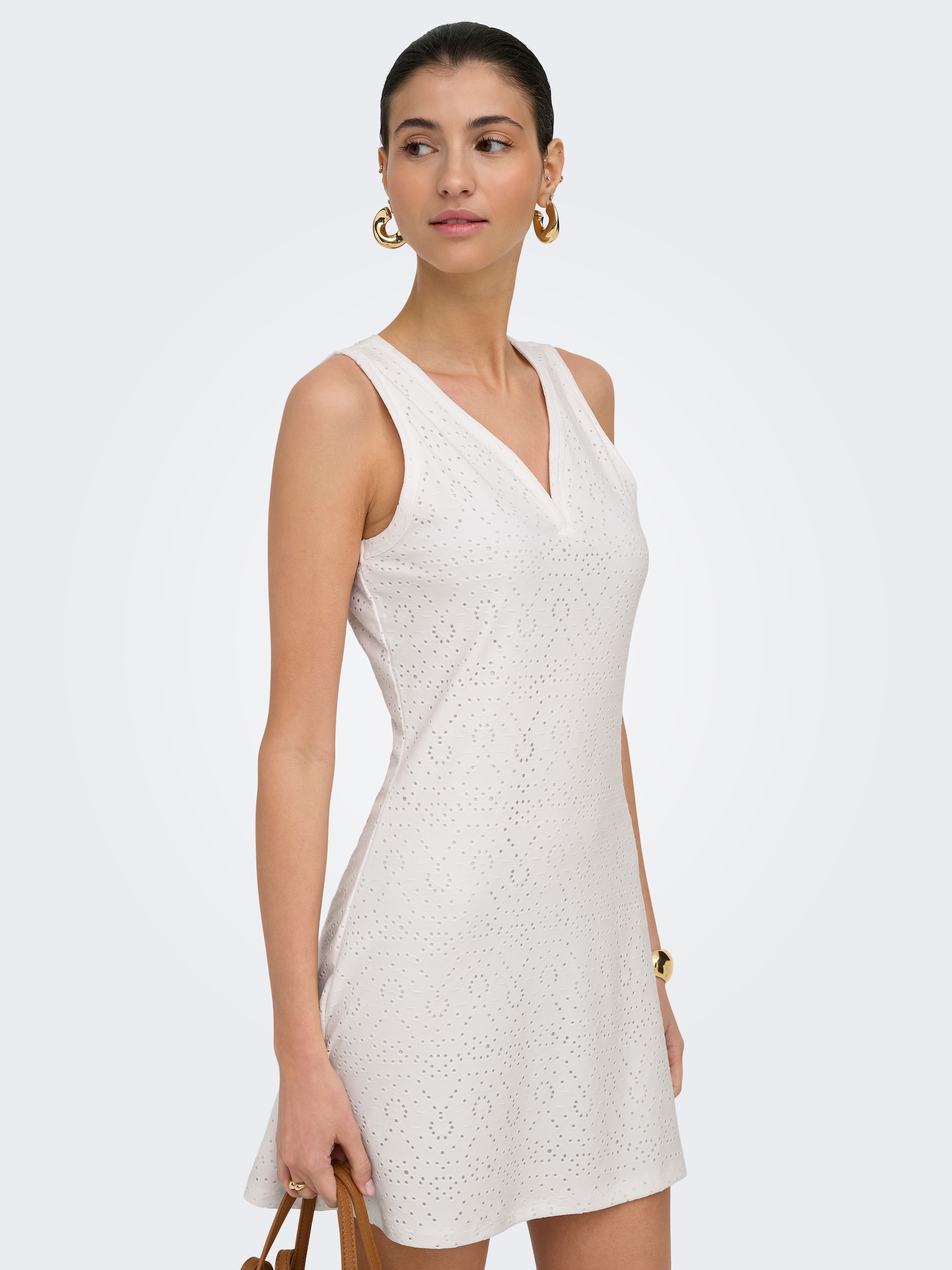 ONLY Spitzenkleid »ONLSMILLA S/L V-NECK DRESS JRS« Materialmix, regular fit, V-Ausschnitt