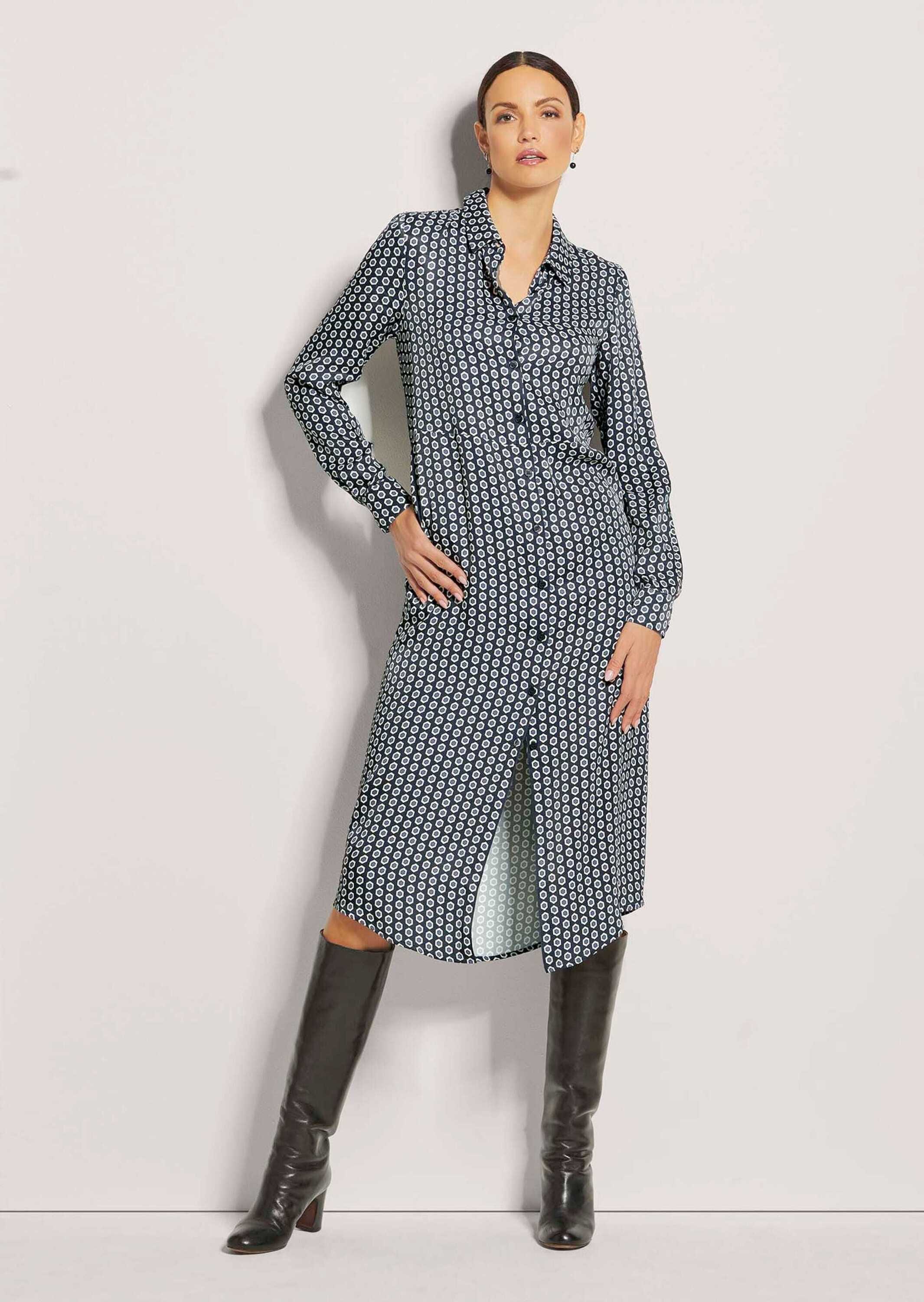 MADELEINE Midikleid »Kleid Hemdblusenkleid in bedruckter Satin-Qualität«
