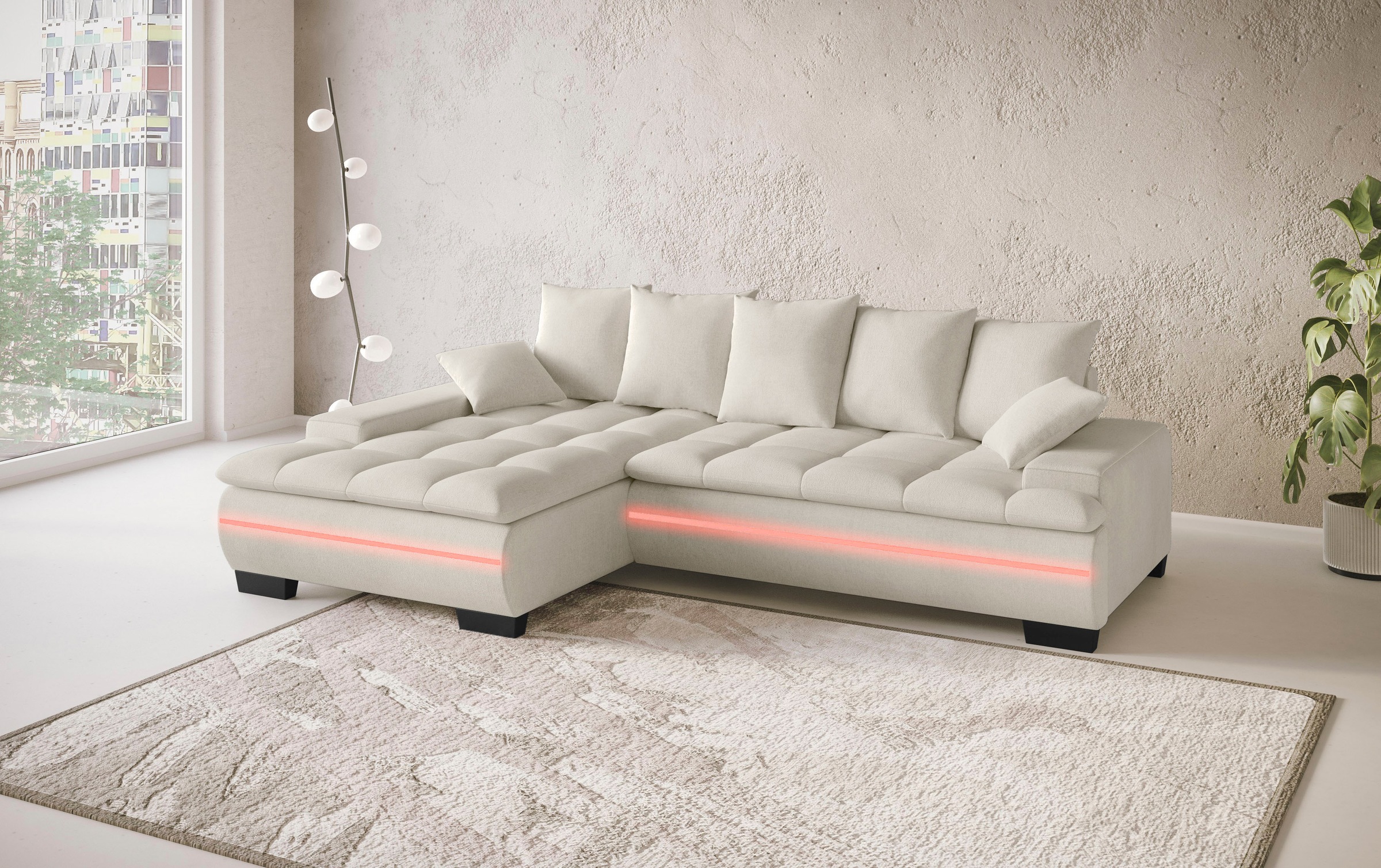 Mr. Couch Ecksofa »Haiti II, L-Form«, RGB-LED Beleuchtung, Kaltschaum, wahlweise mit Bett, Bettkasten