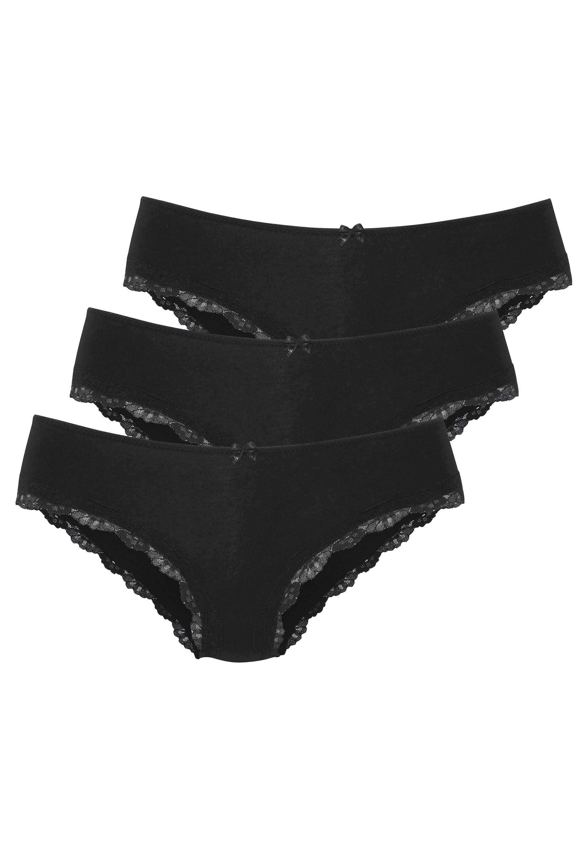 LASCANA Slip 3er-Pack,  aus elastischer Baumwolle mit zarter Spitze