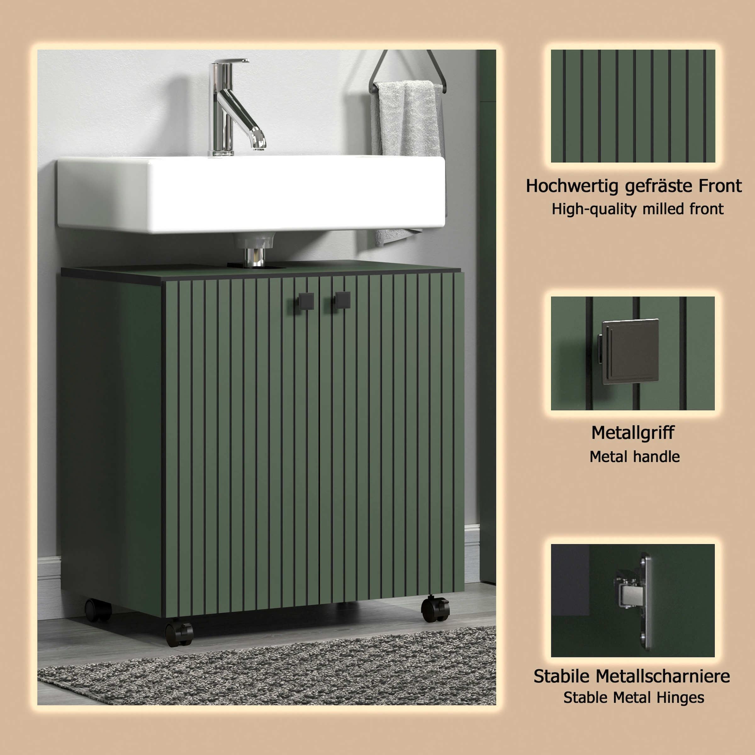 welltime Waschbeckenunterschrank »Amrum« Waschtisch auf Rollen - (B/T/H) wahlweise 60-80/42/64 cm