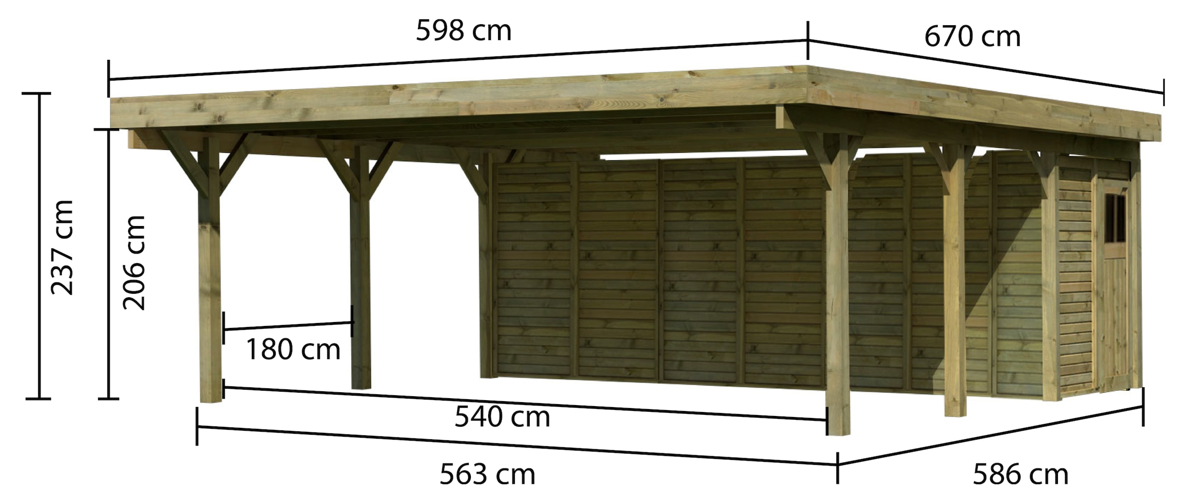 Karibu Doppelcarport »Classic 2«, Holz, 540 cm, braun, mit Geräteraum