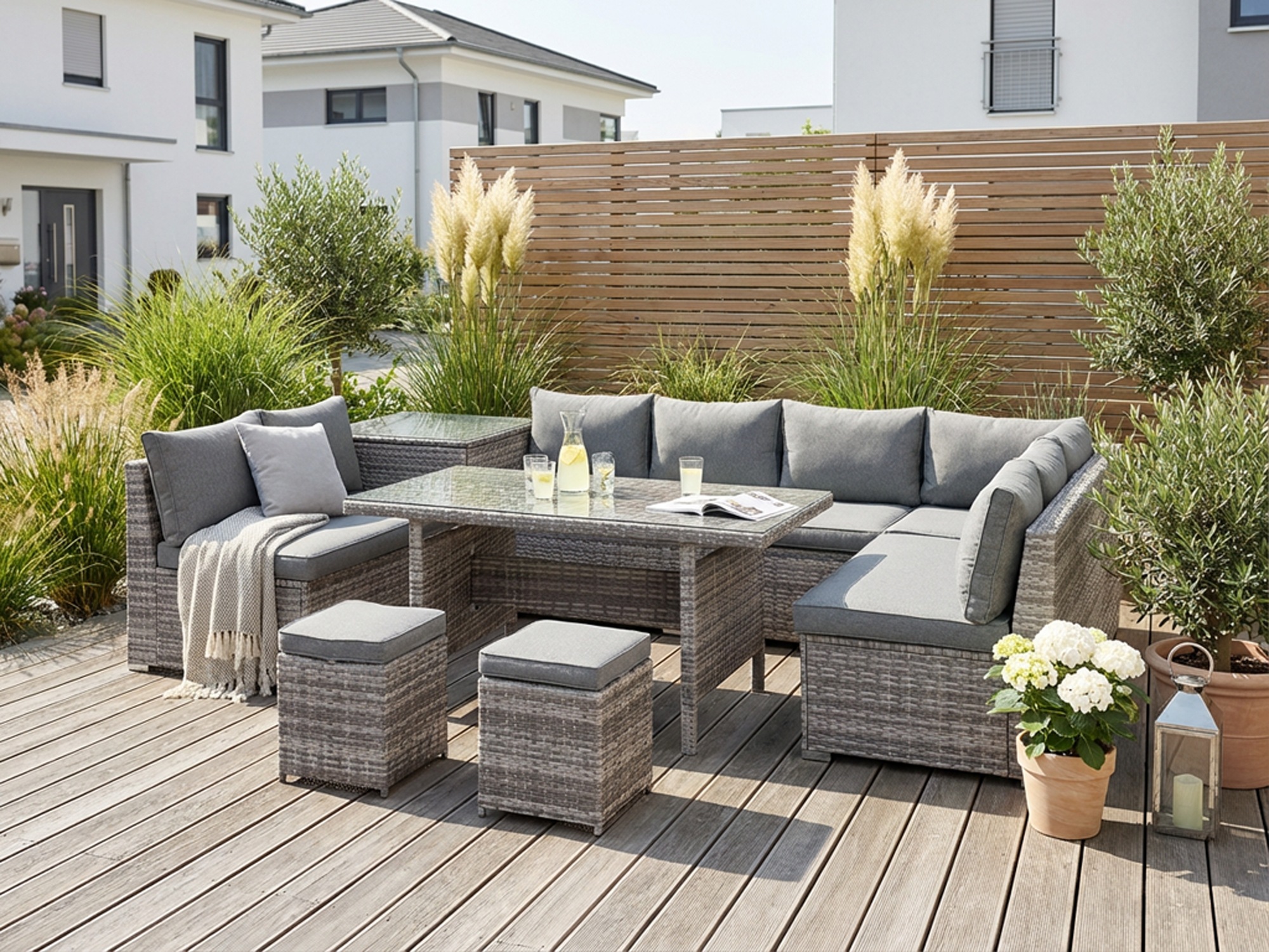 KONIFERA Gartenlounge-Set »Kalamos« Set, 3er-Sofa, 2x 2er Sofa, Ecksofa, 2x Hocker, 2x Tisch, inkl. Auflagen, 23 Stk. tlg. Polyrattan, Aluminium, 10 Personen, individuell aufstellbar