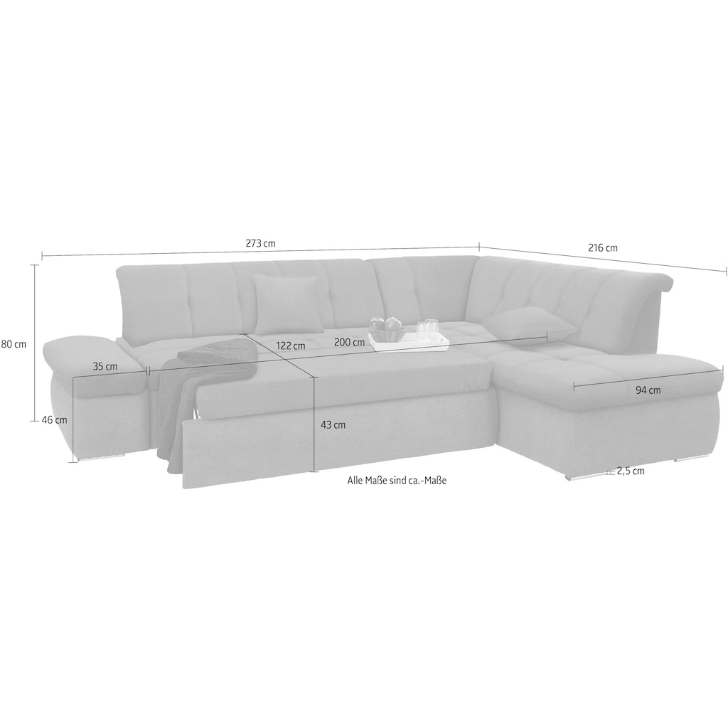 DOMO collection Ecksofa »NMoric incl. Zierkissen B/T/H: 273/216/80 cm«